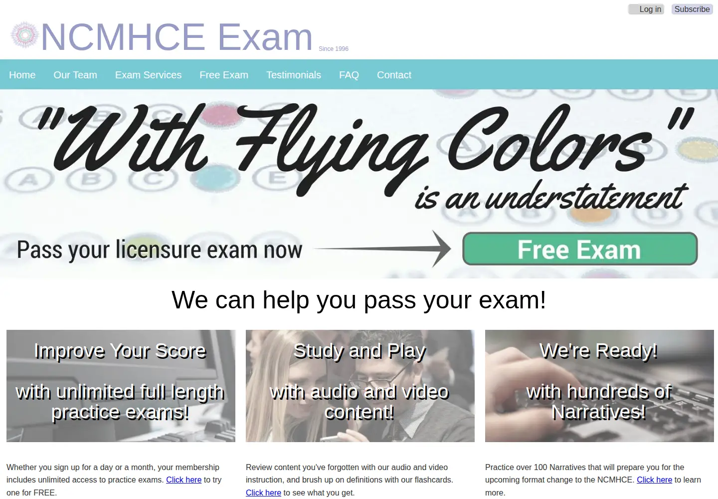 Captured homepage of counselingexam.com in the current scan
