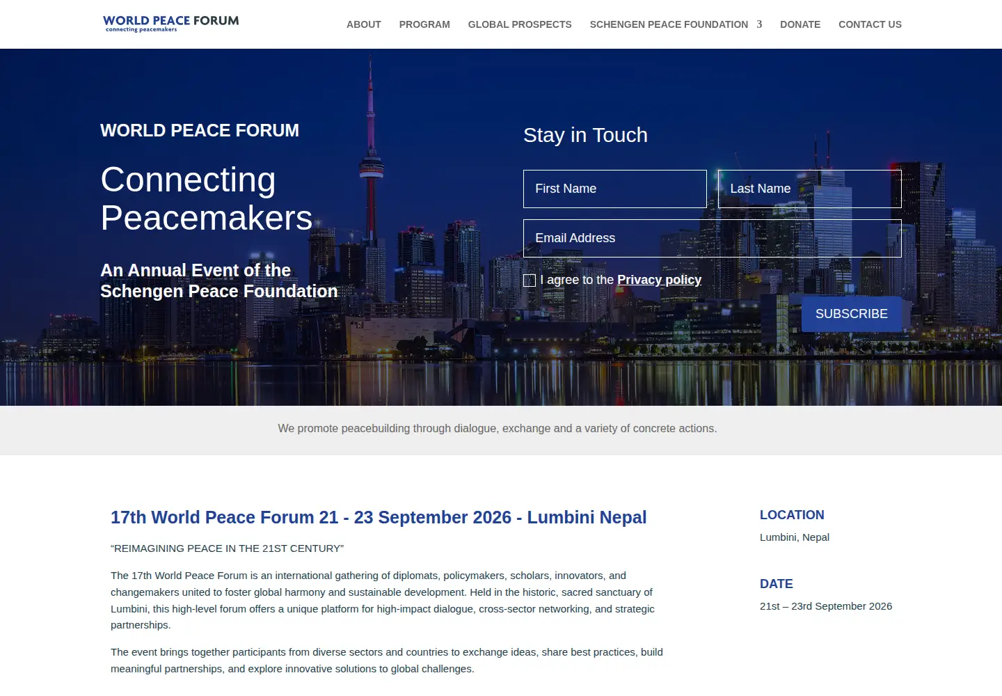Screenshot of worldpeaceforum.org