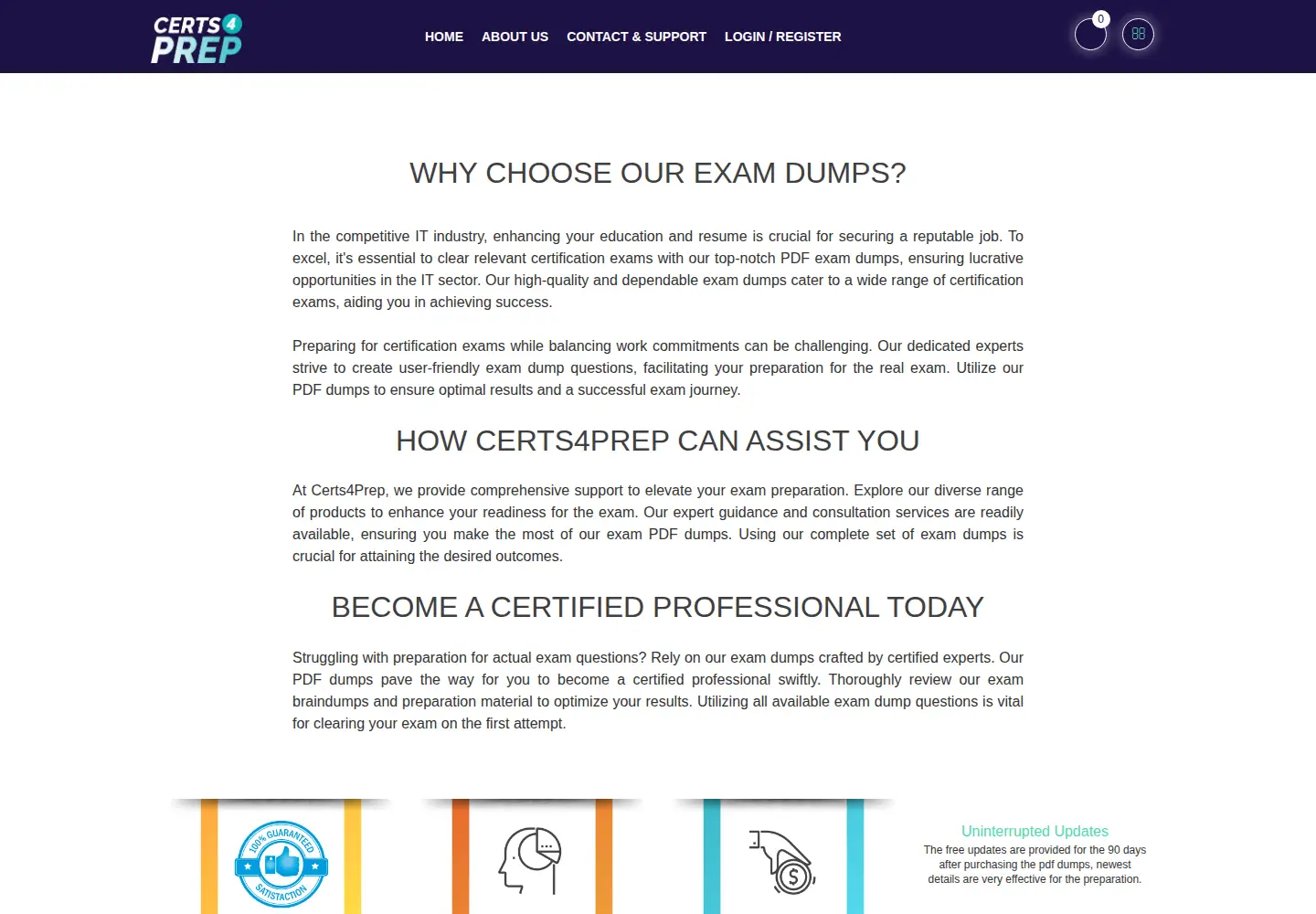Captured homepage of certs4prep.com in the current scan