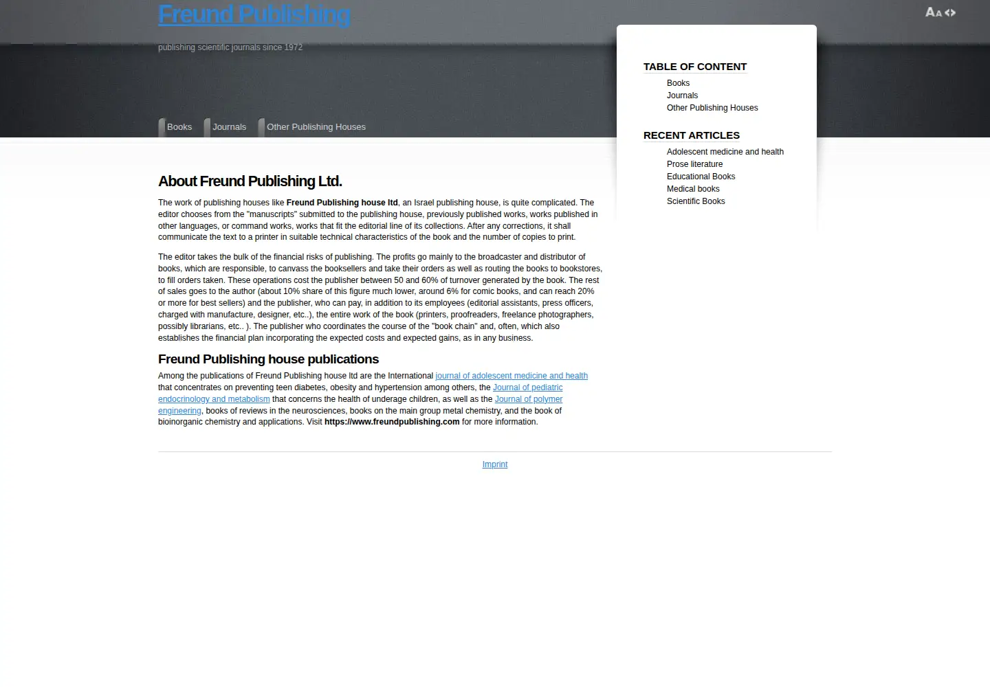 Captured homepage of freundpublishing.com in the current scan