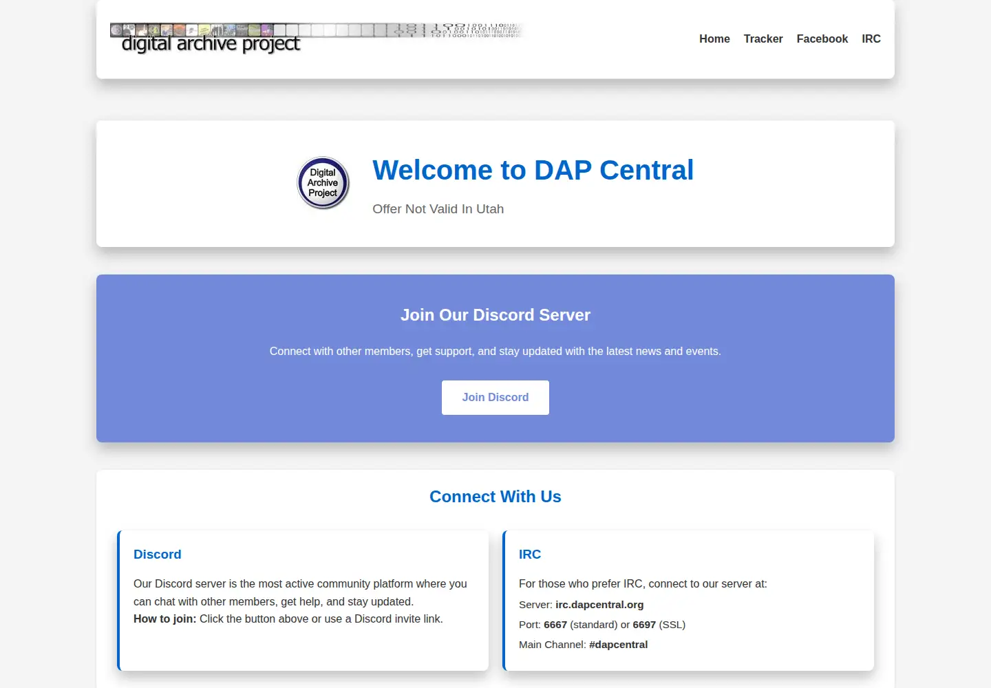Captured homepage of dapcentral.org in the current scan