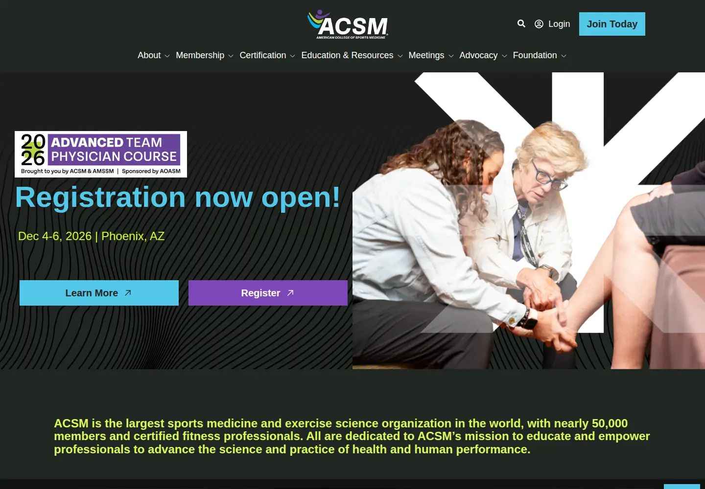 Screenshot of acsm.org