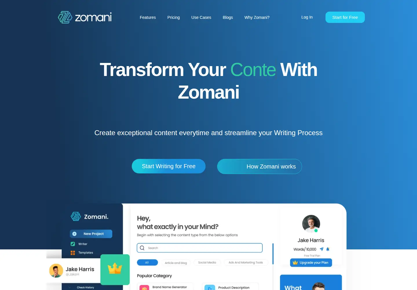 Screenshot of zomani.ai