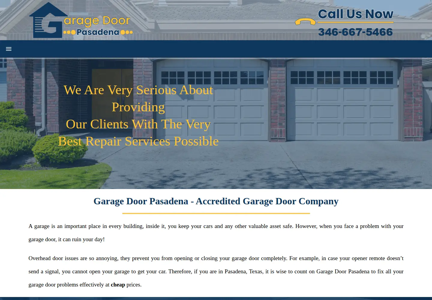Captured homepage of garage-door-pasadena.com in the current scan