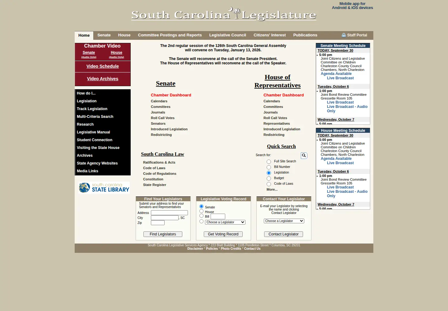 Screenshot of scstatehouse.gov