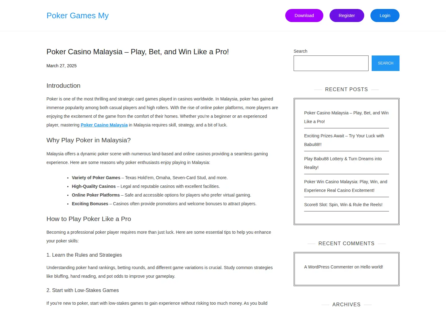 Screenshot of pokergamesmy.com