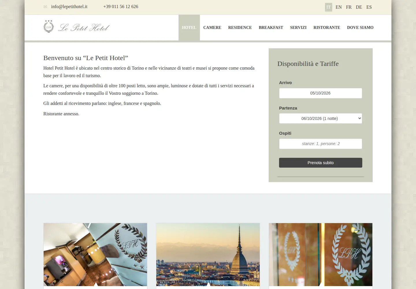 Captured homepage of lepetithotel.it in the current scan