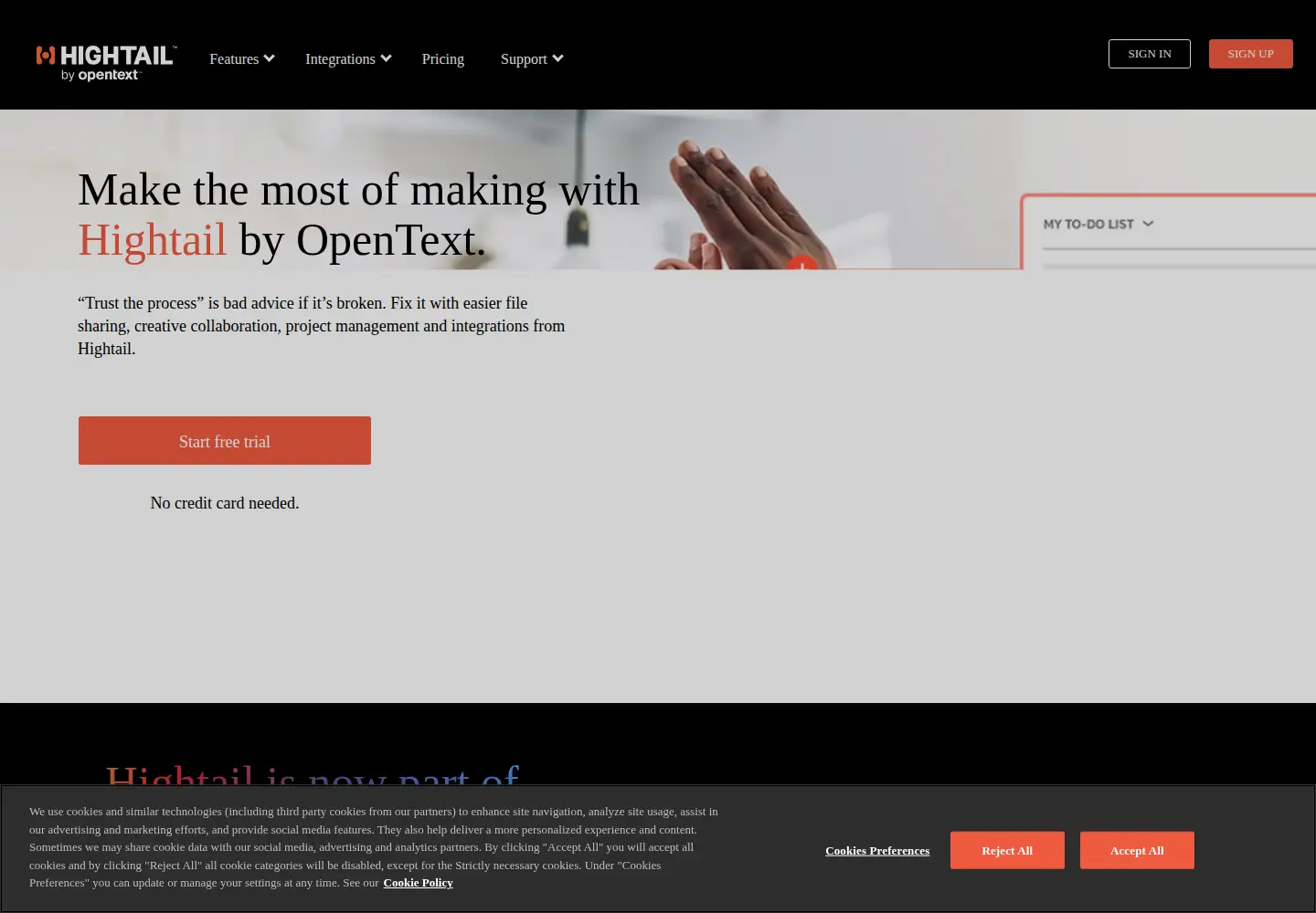 Screenshot of hightail.com
