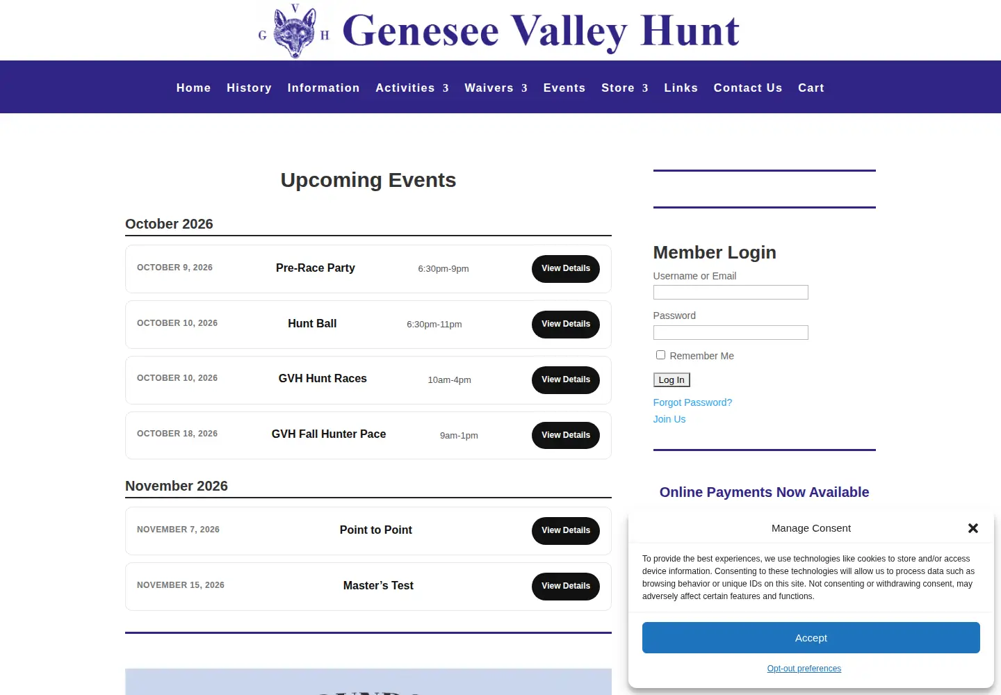 Captured homepage of geneseevalleyhunt.org in the current scan