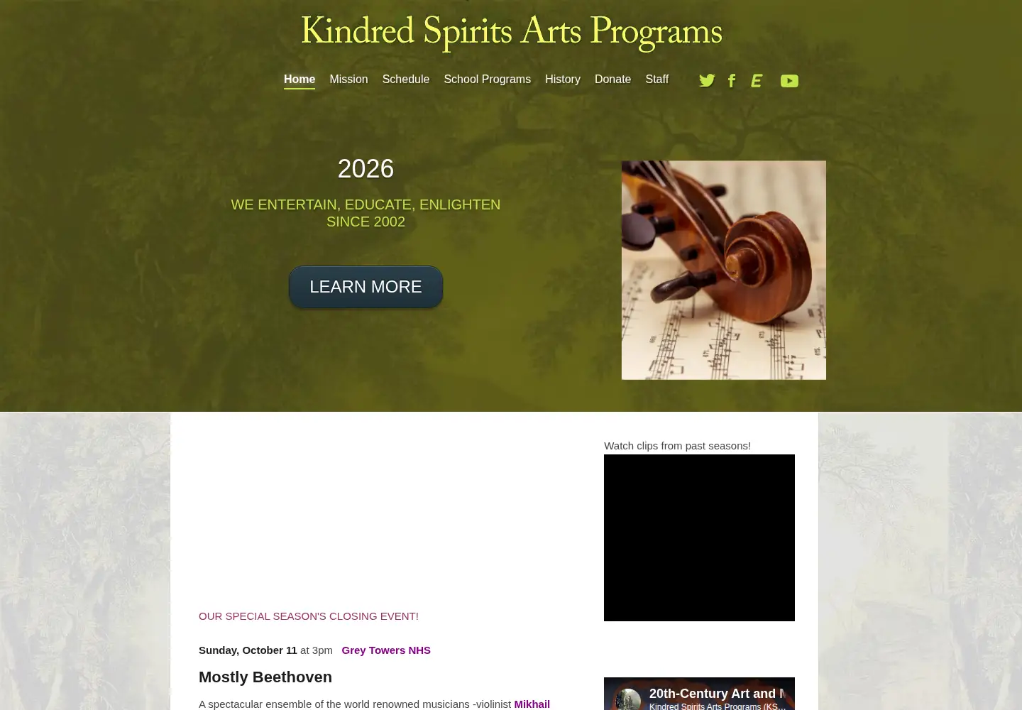 Captured homepage of kindredspiritsarts.org in the current scan