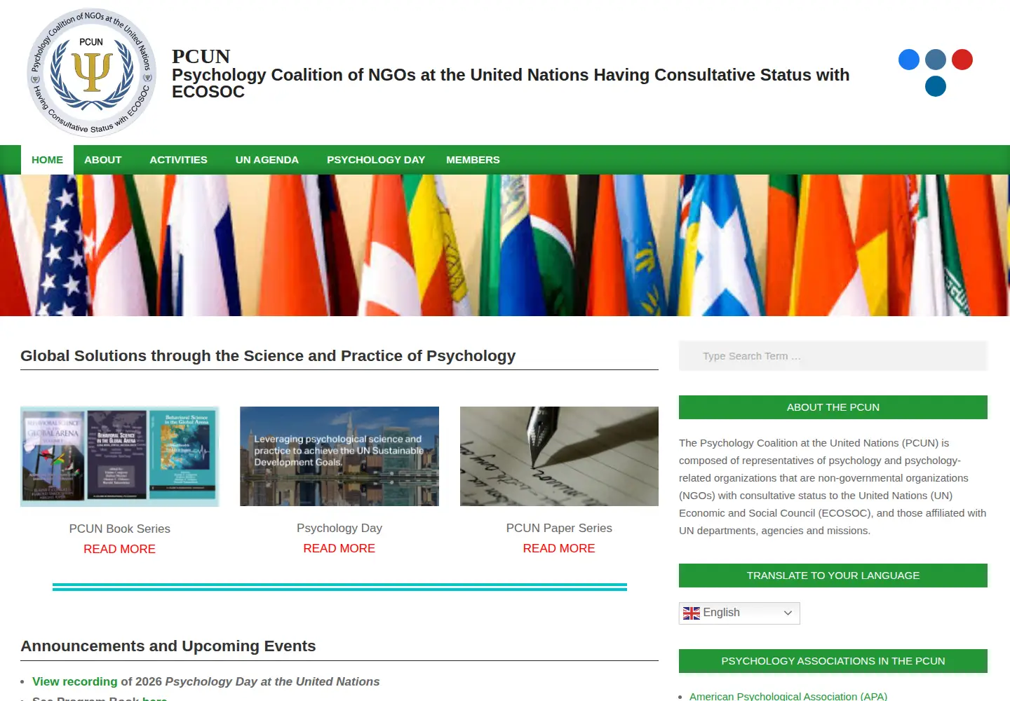 Screenshot of psychologycoalitionun.org