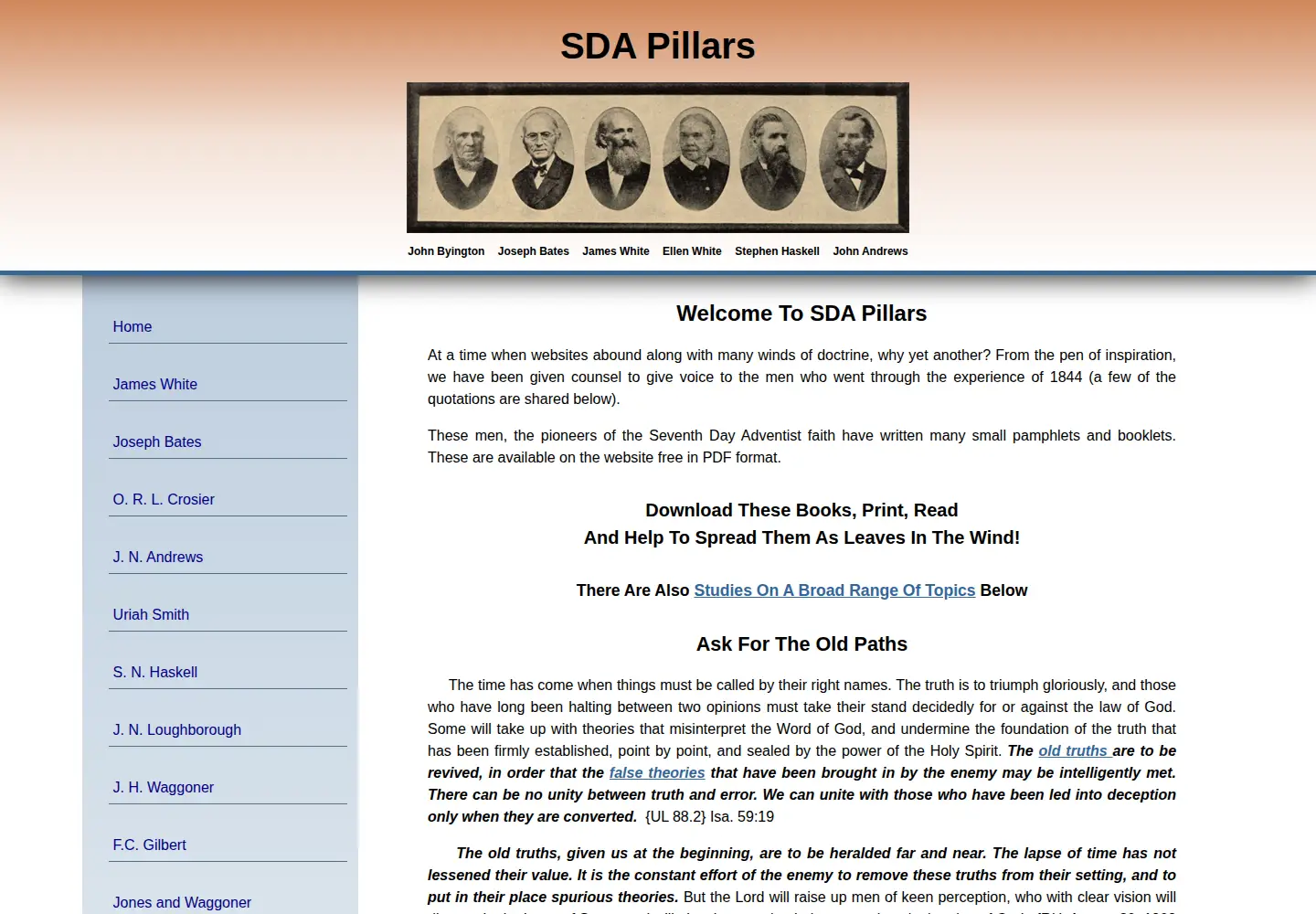 Captured homepage of sdapillars.org in the current scan