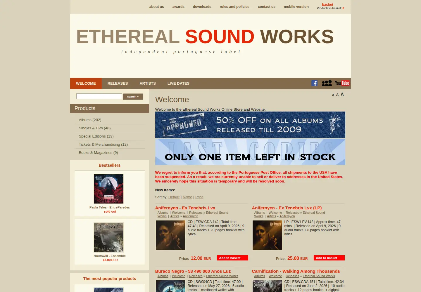 Captured homepage of etherealsoundworks.com in the current scan