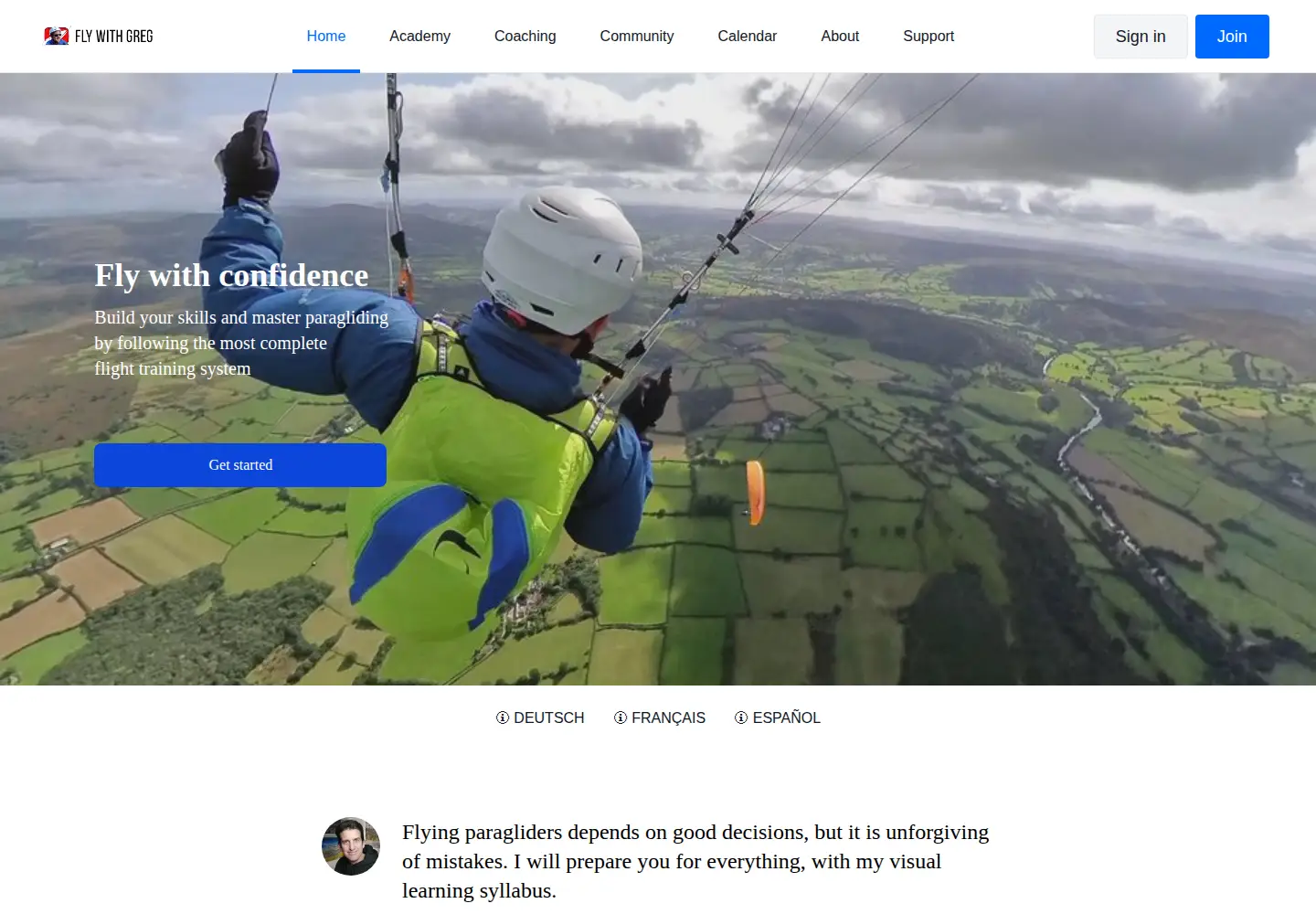 Captured homepage of flywithgreg.com in the current scan