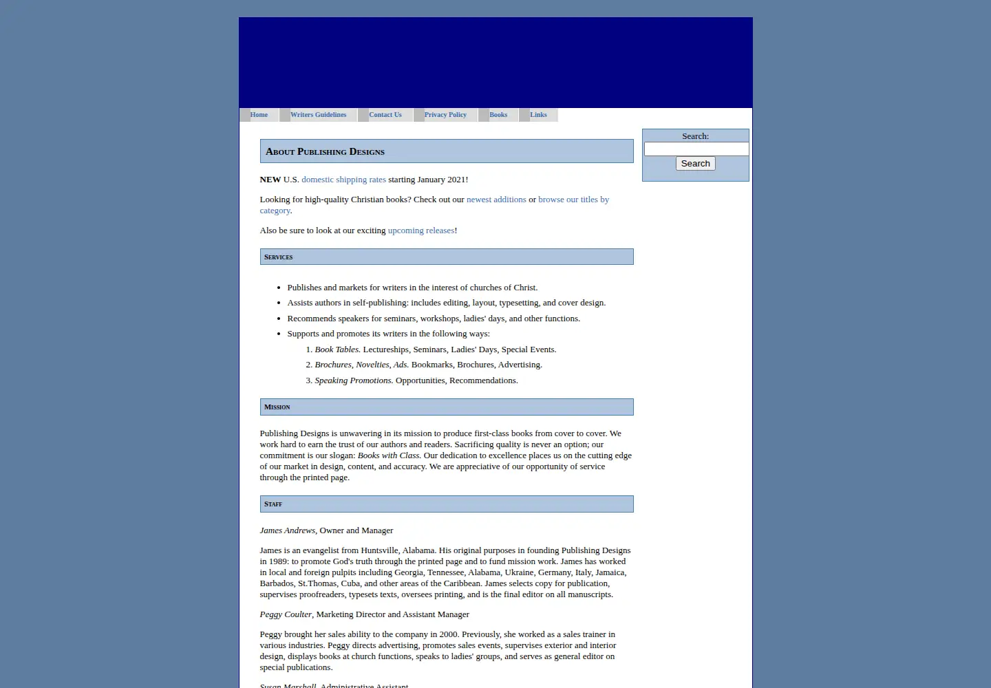 Captured homepage of publishingdesigns.com in the current scan