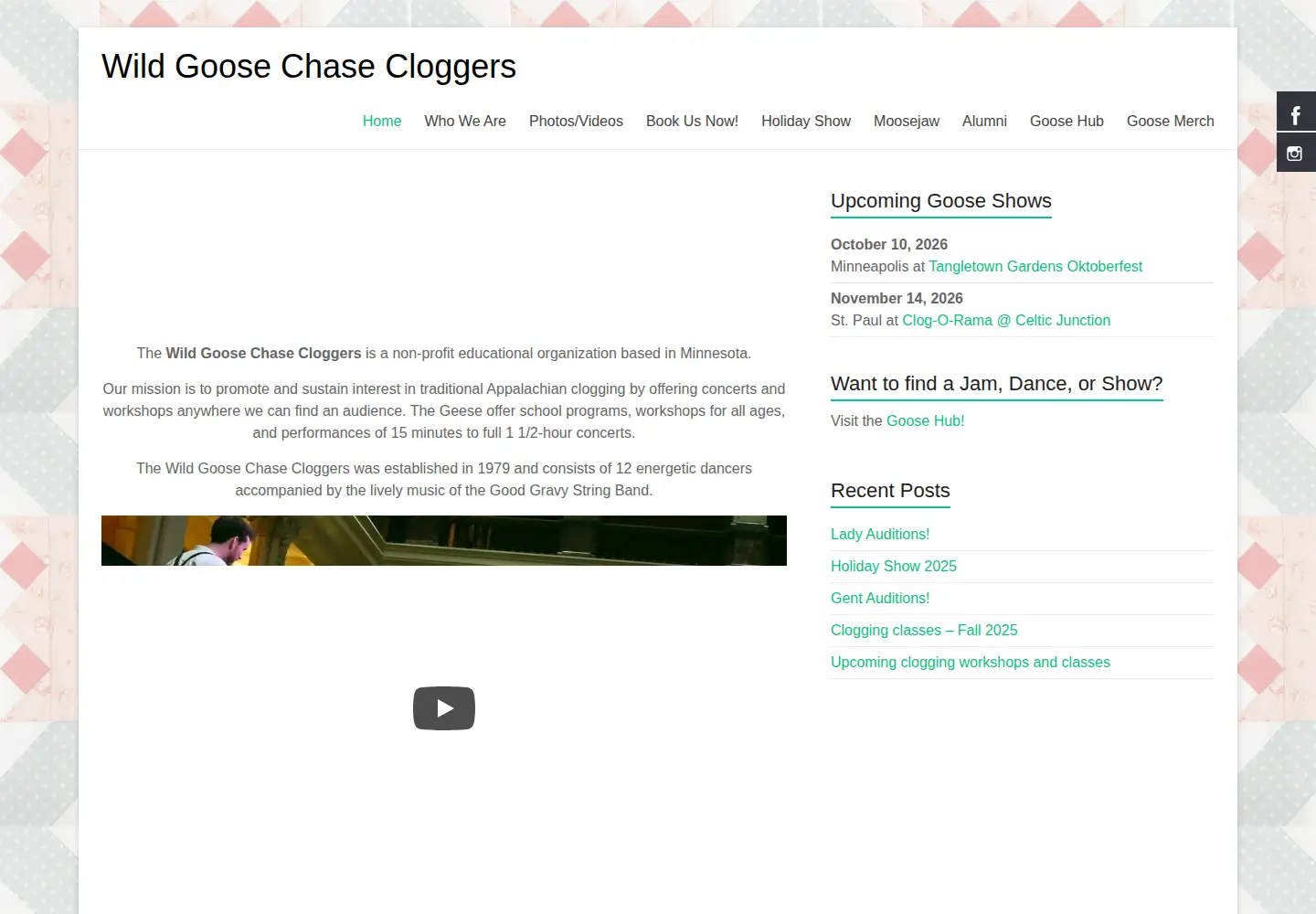 Captured homepage of wildgoosechasecloggers.org in the current scan