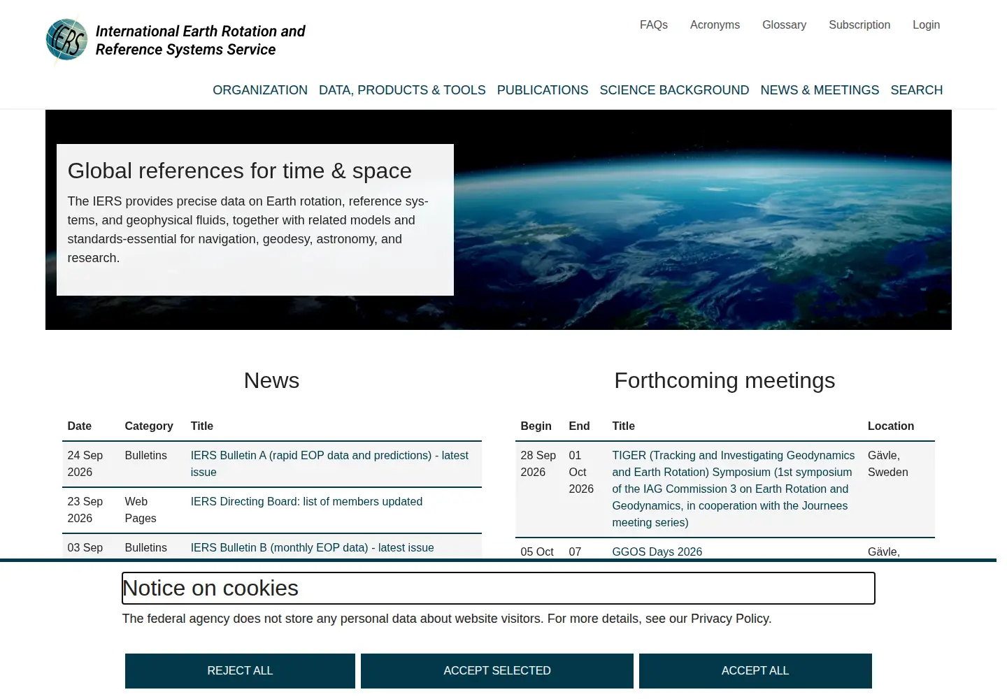 Screenshot of iers.org