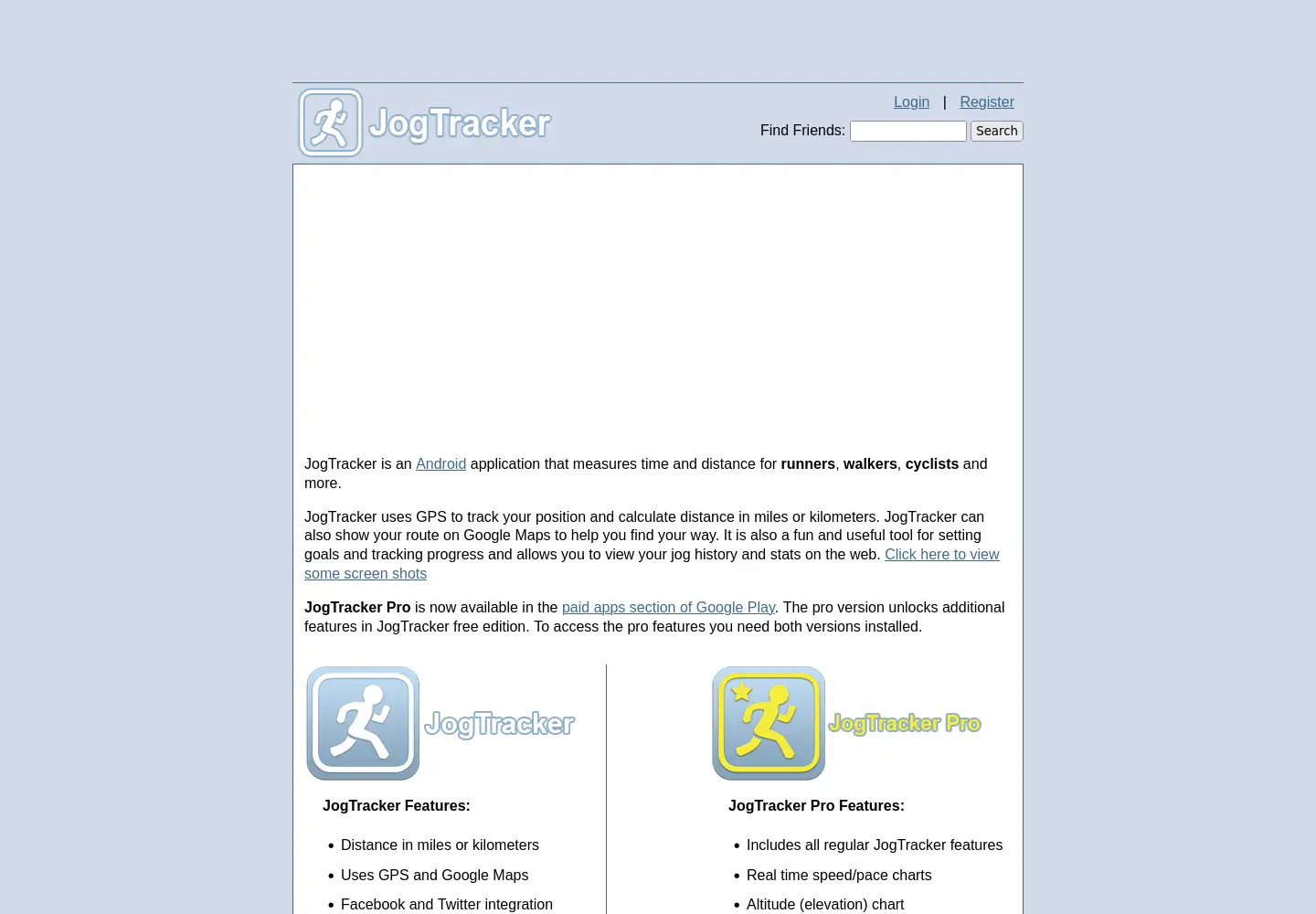 Screenshot of jogtracker.com