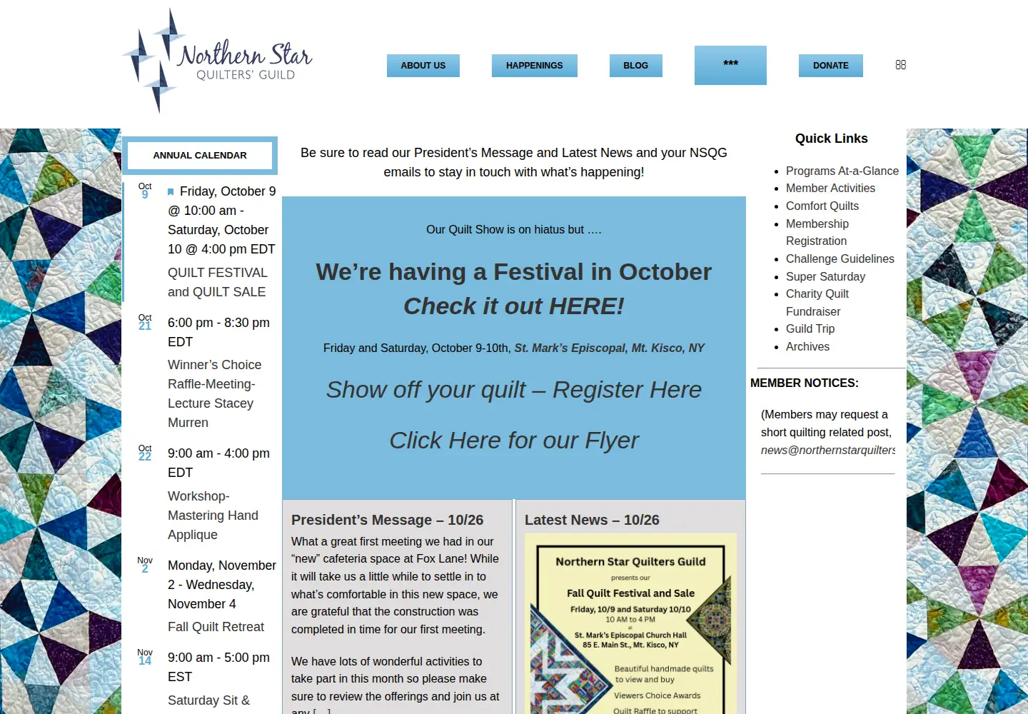 Captured homepage of northernstarquilters.com in the current scan