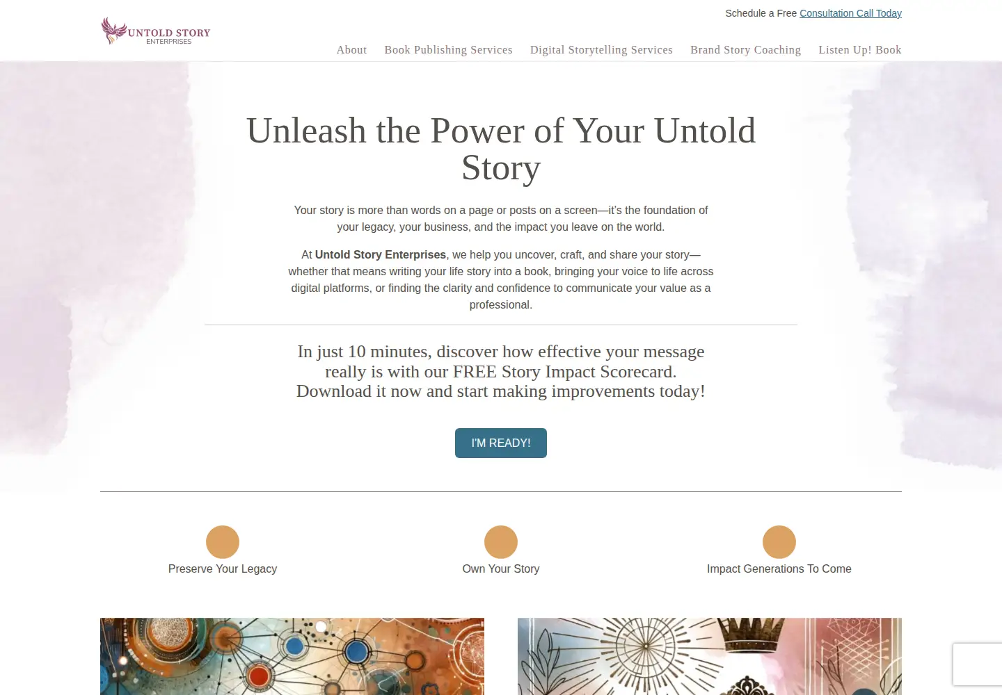 Captured homepage of untoldstoryenterprises.com in the current scan