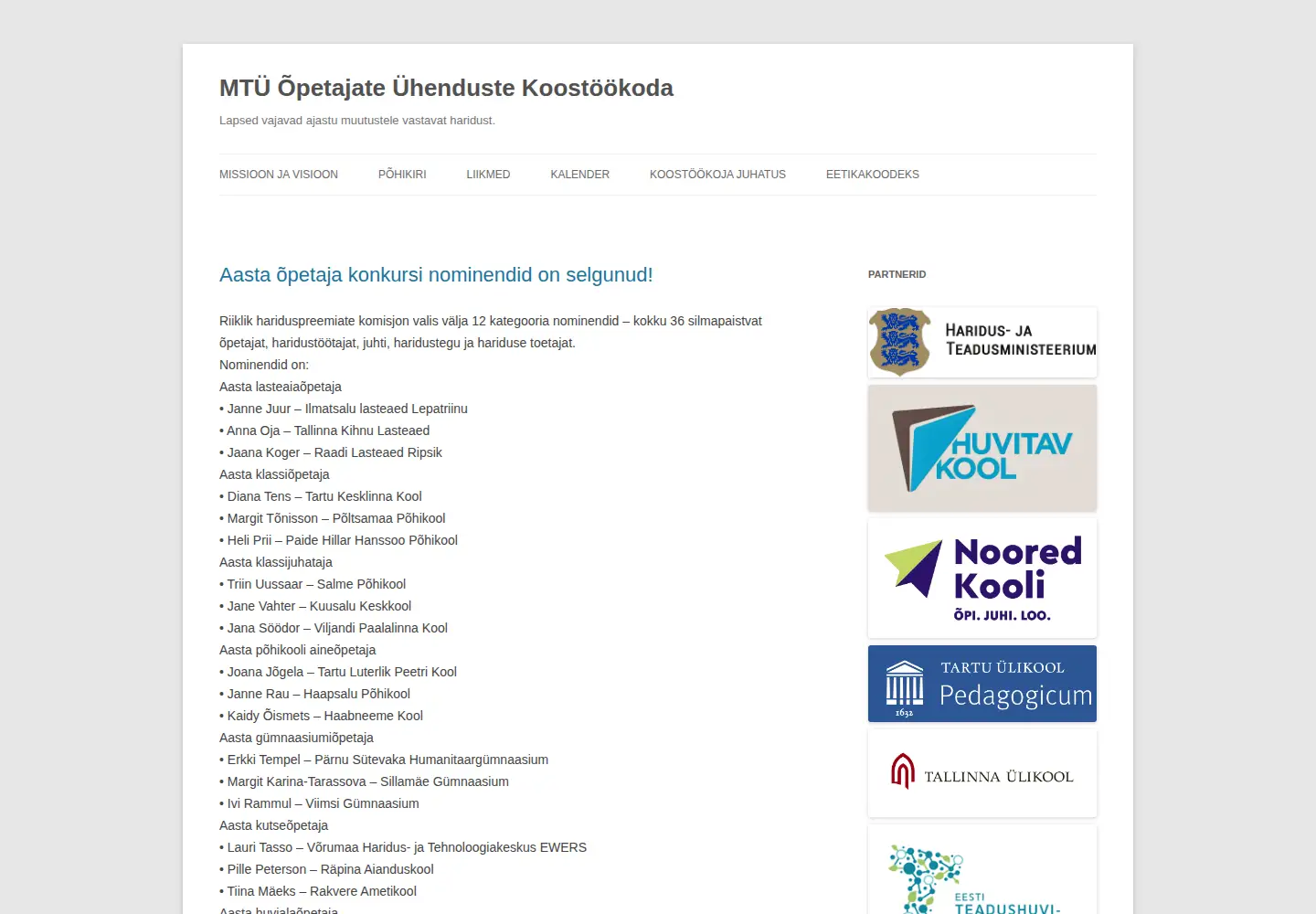 Captured homepage of oppekoda.org.ee in the current scan