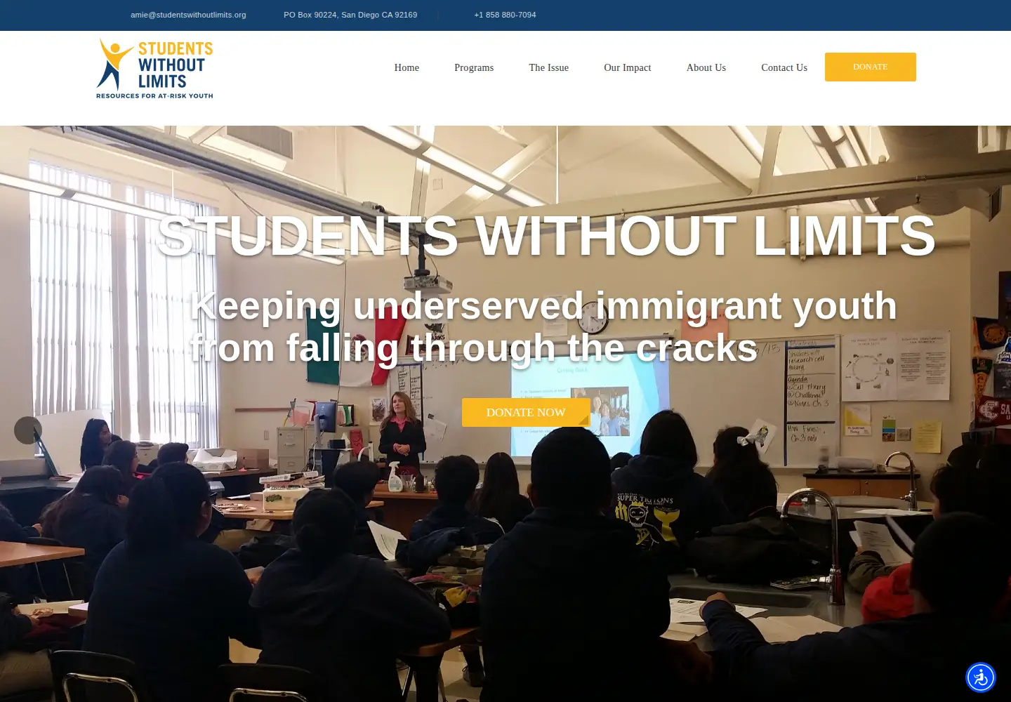 Captured homepage of studentswithoutlimits.org in the current scan