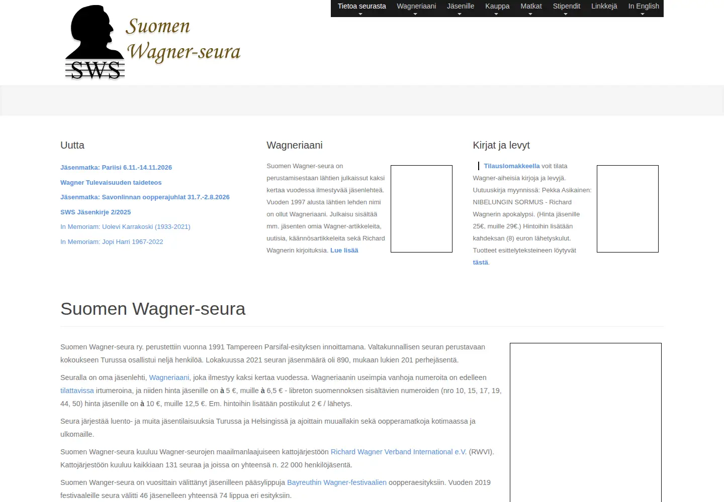 Captured homepage of suomenwagnerseura.org in the current scan