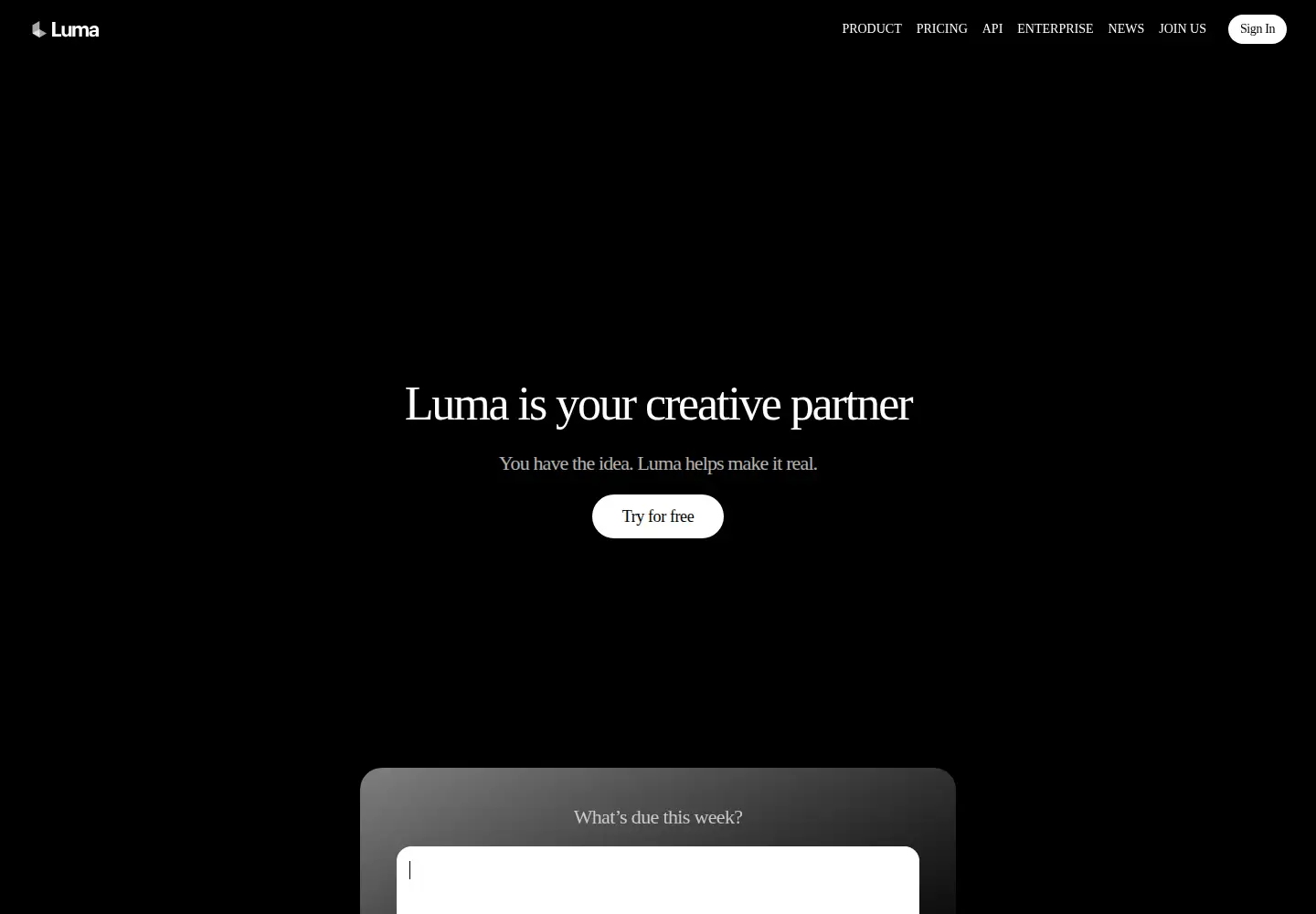 Screenshot of lumalabs.ai
