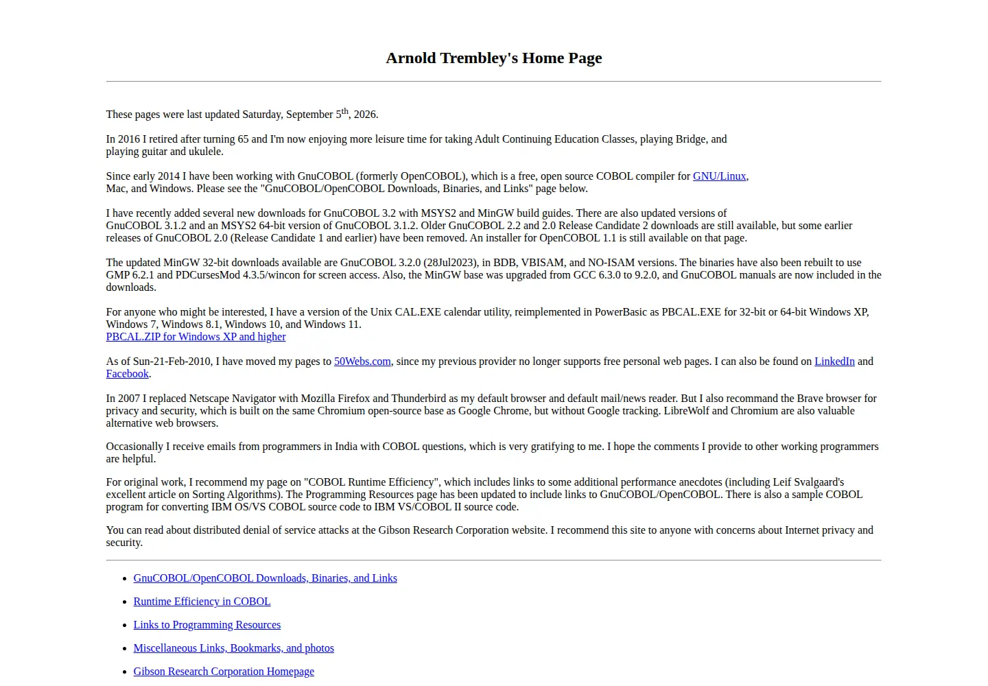 Captured homepage of arnoldtrembley.com in the current scan