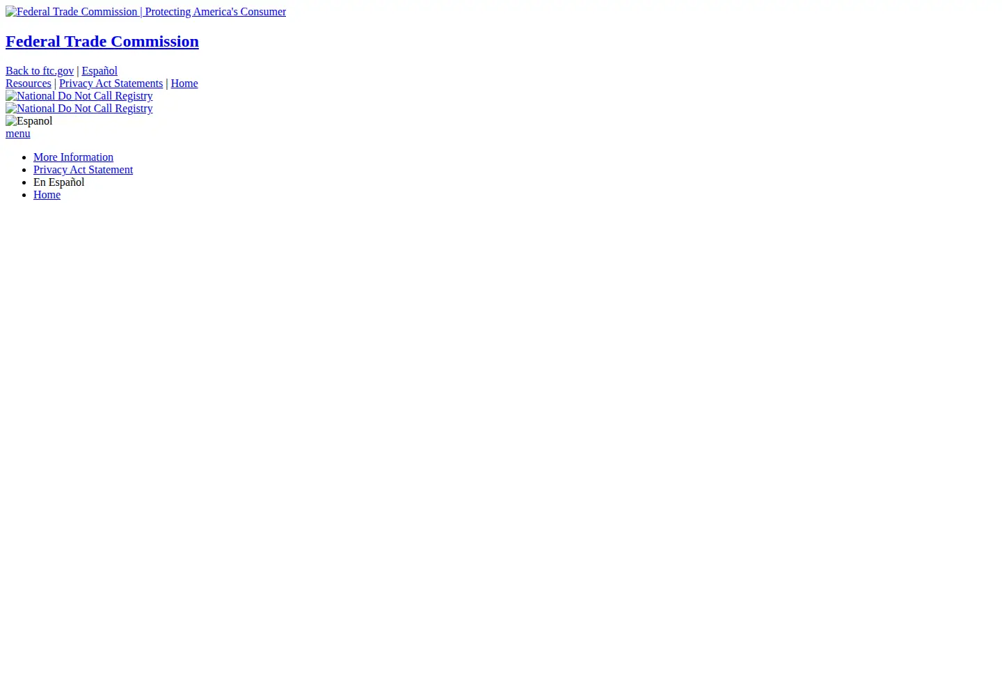 Screenshot of donotcall.gov