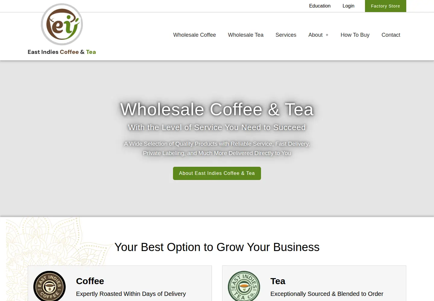 Screenshot of eastindiescoffeeandtea.com