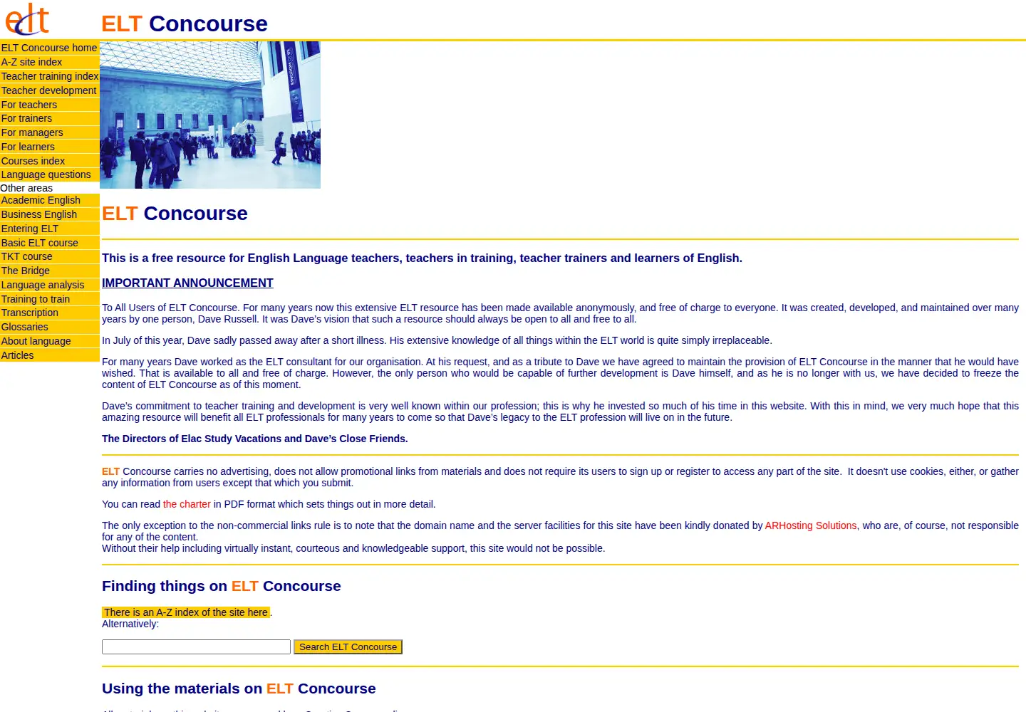 Captured homepage of eltconcourse.com in the current scan