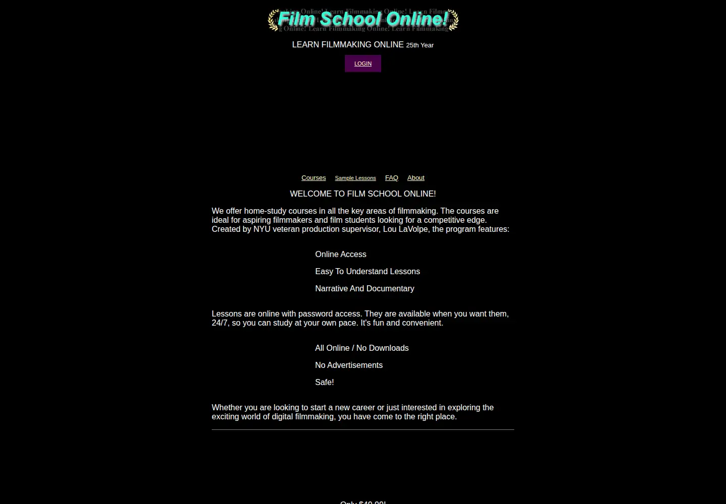 Captured homepage of filmschoolonline.com in the current scan