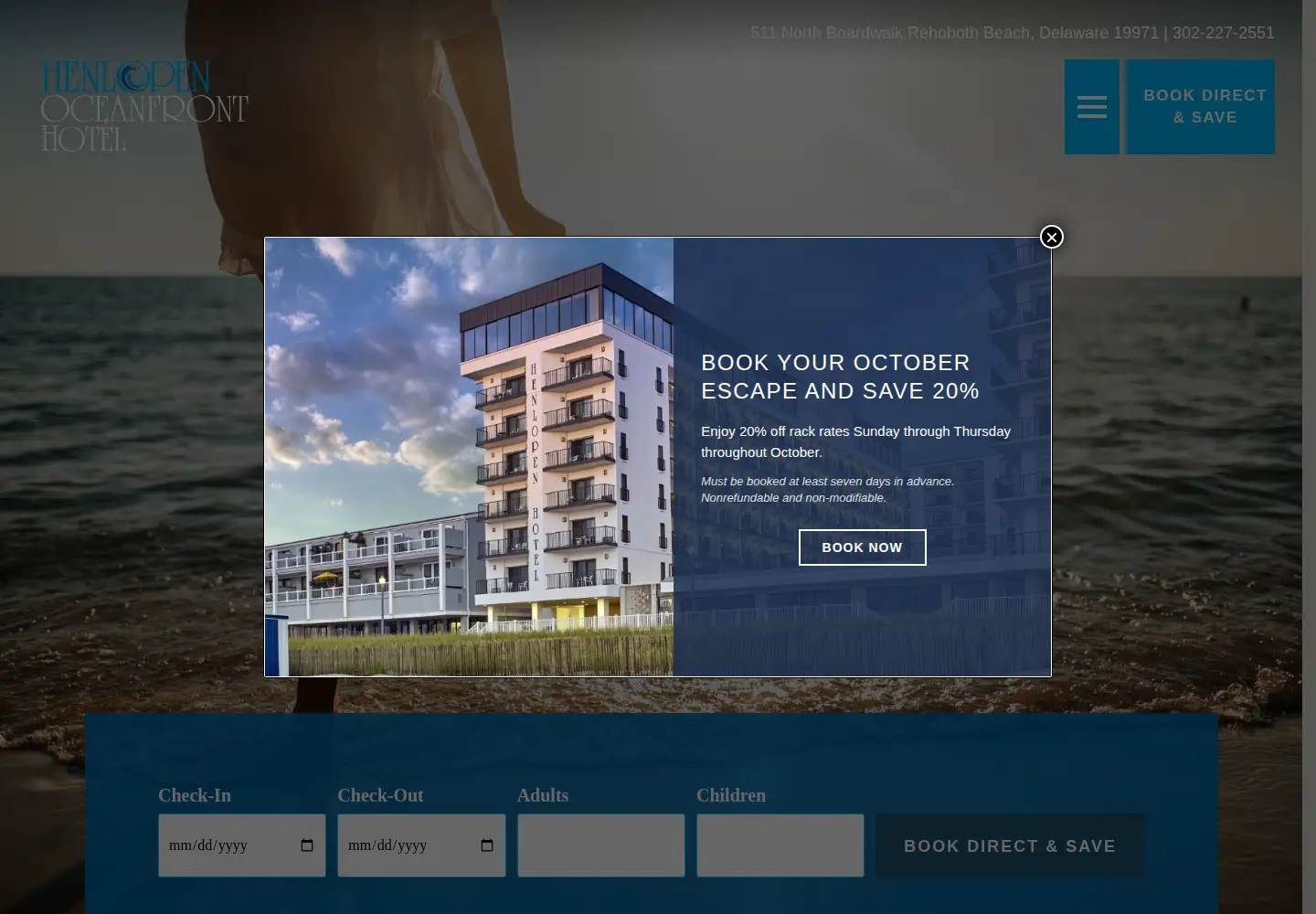 Captured homepage of henlopenhotel.com in the current scan