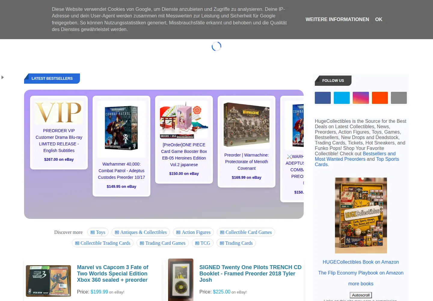 Screenshot of hugecollectibles.com