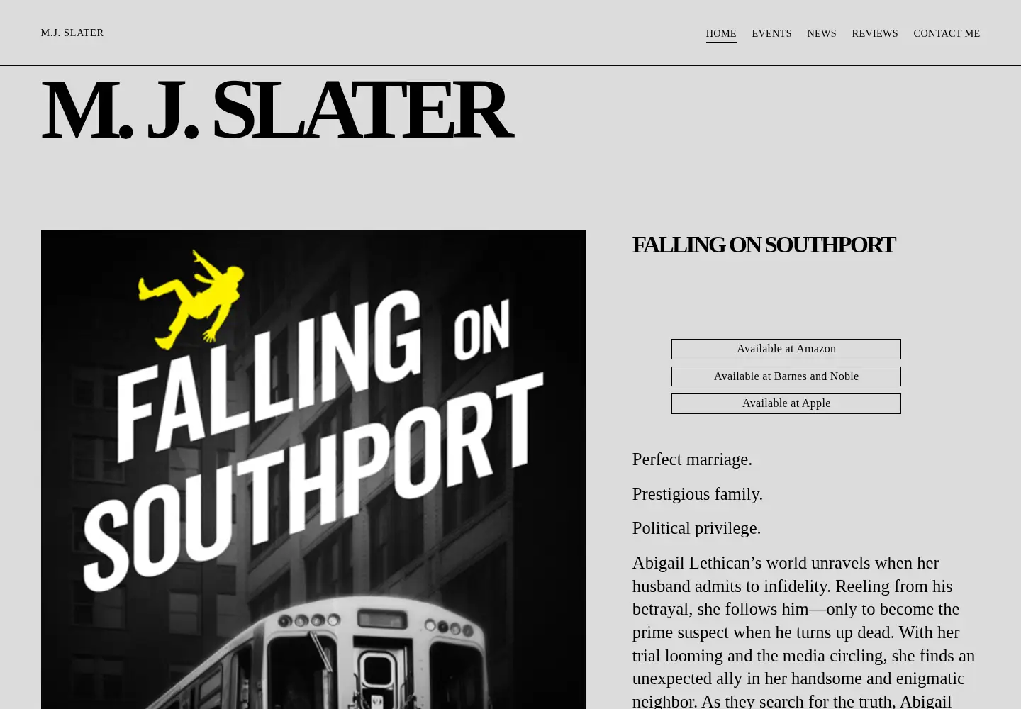 Captured homepage of mjslaterauthor.com in the current scan