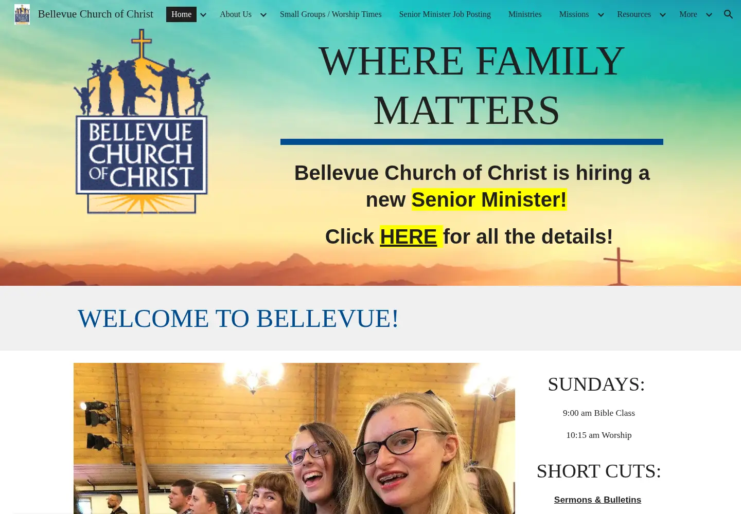 Captured homepage of bellevuechurchofchrist.org in the current scan
