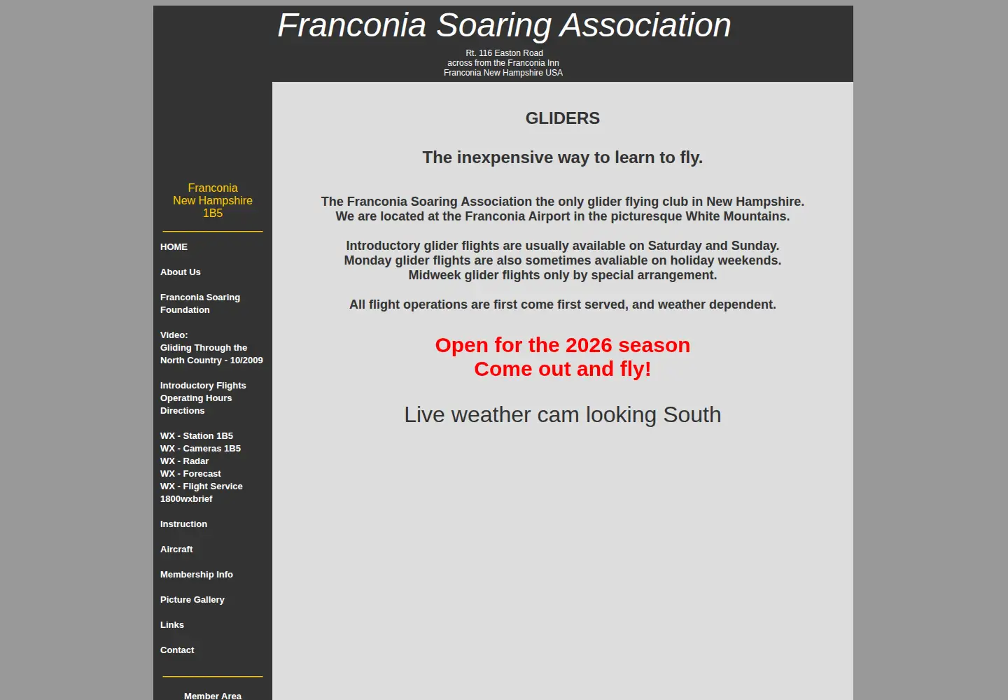 Captured homepage of franconiasoaring.org in the current scan