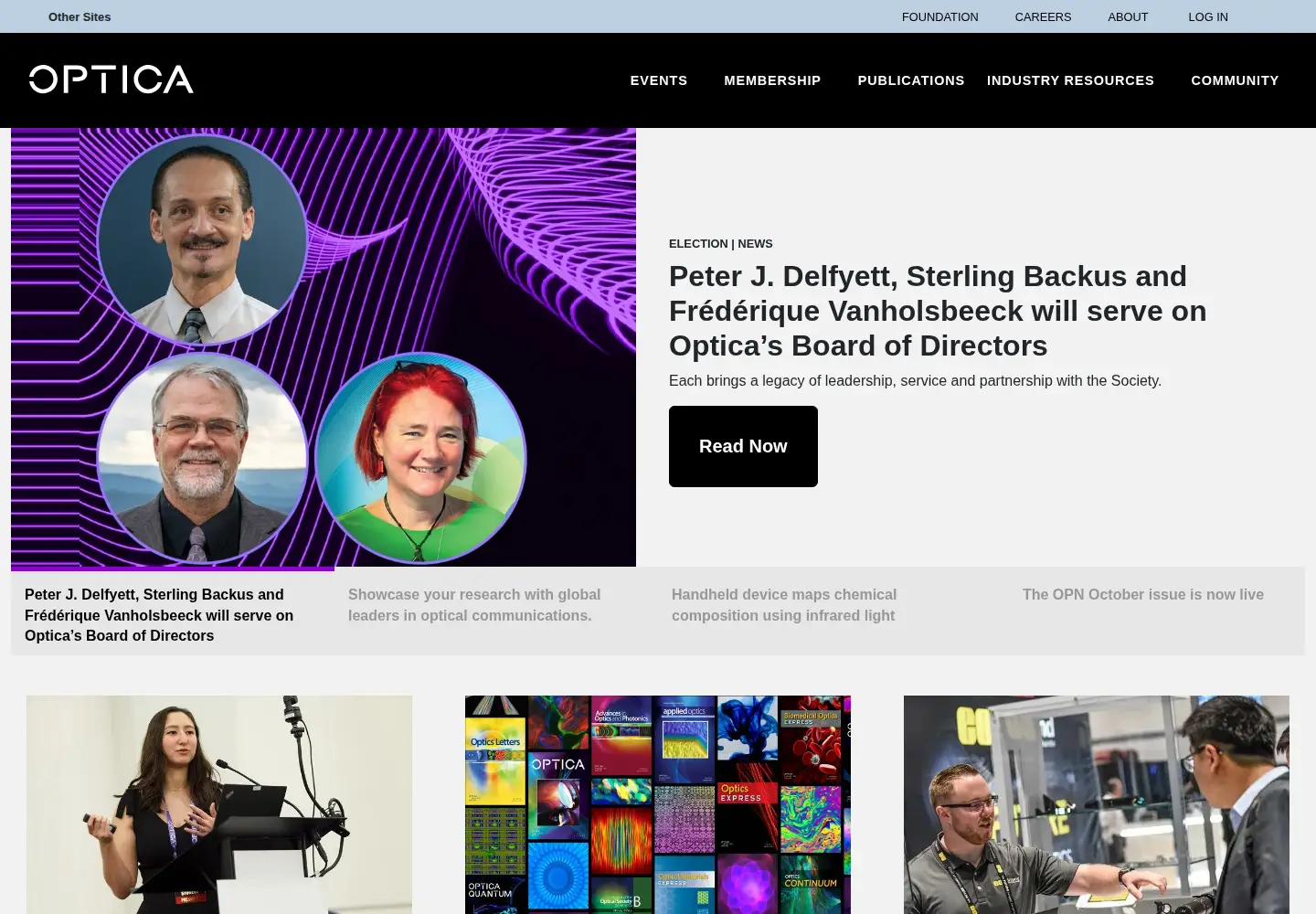 Screenshot of optica.org