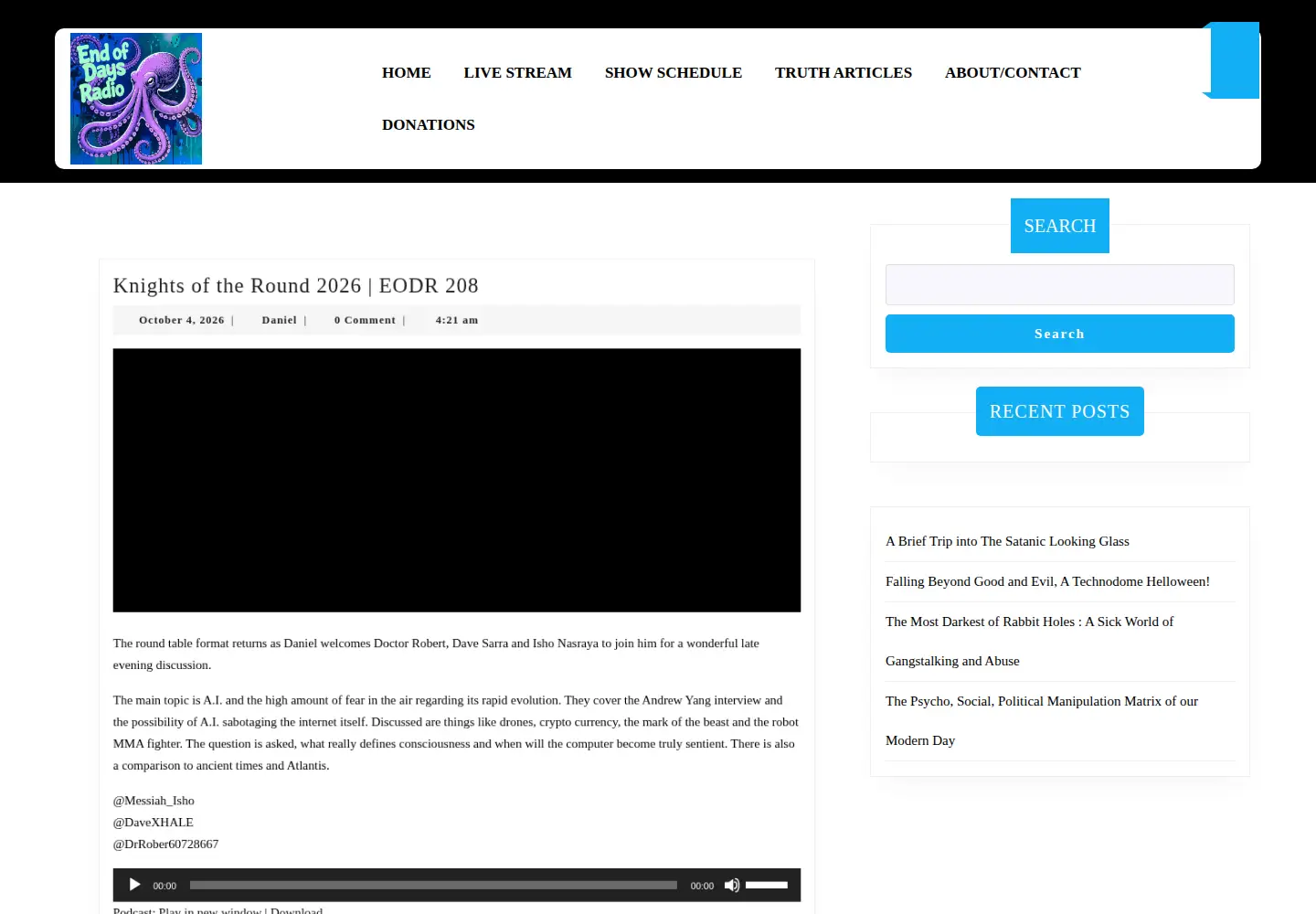 Captured homepage of endofdaysradio.com in the current scan