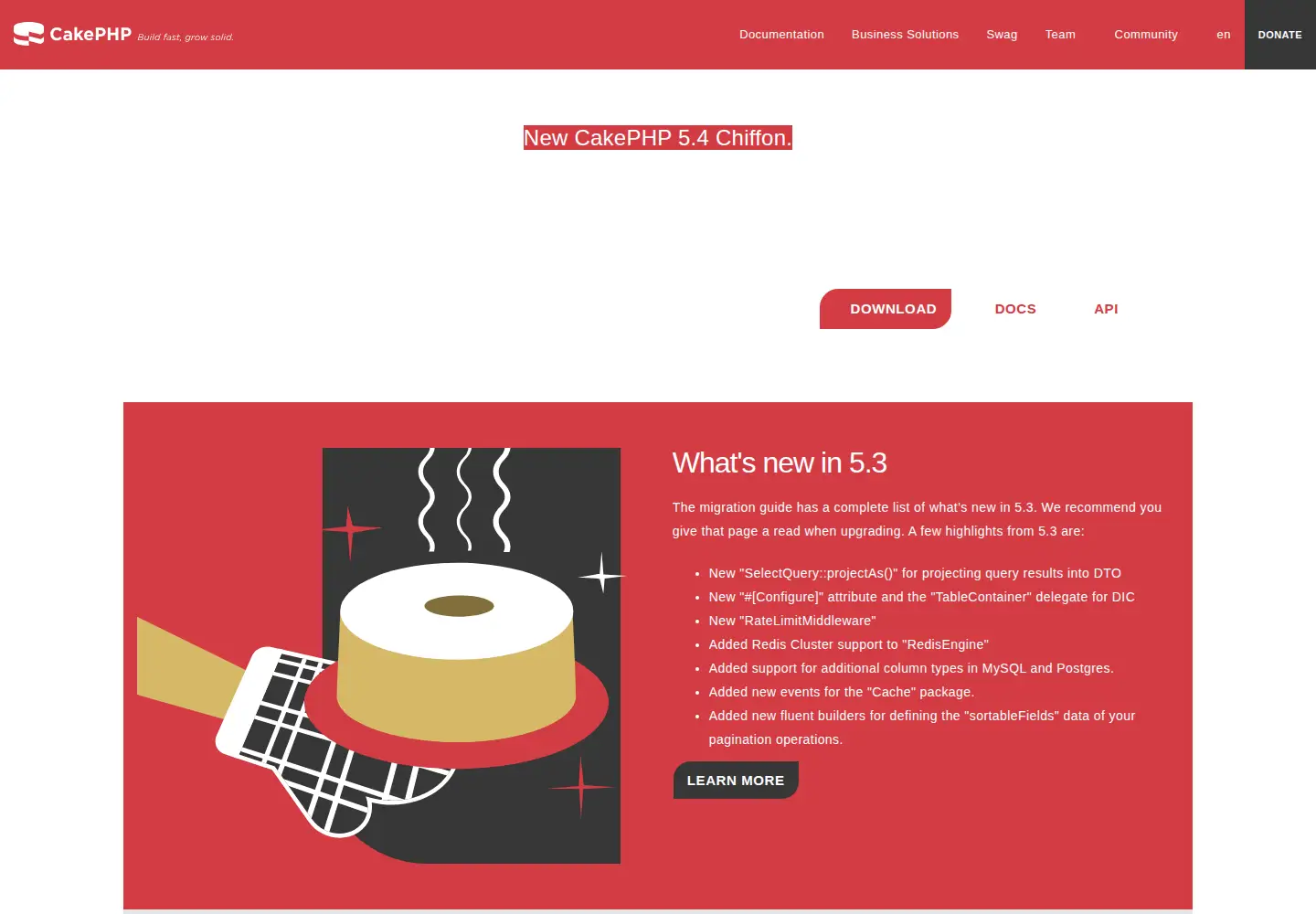 Screenshot of cakephp.org