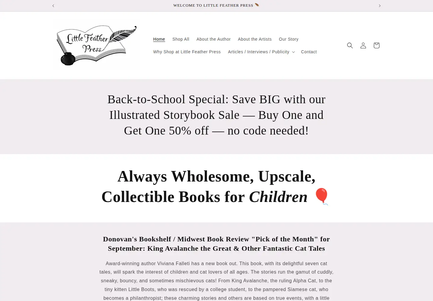 Screenshot of littlefeatherpress.com