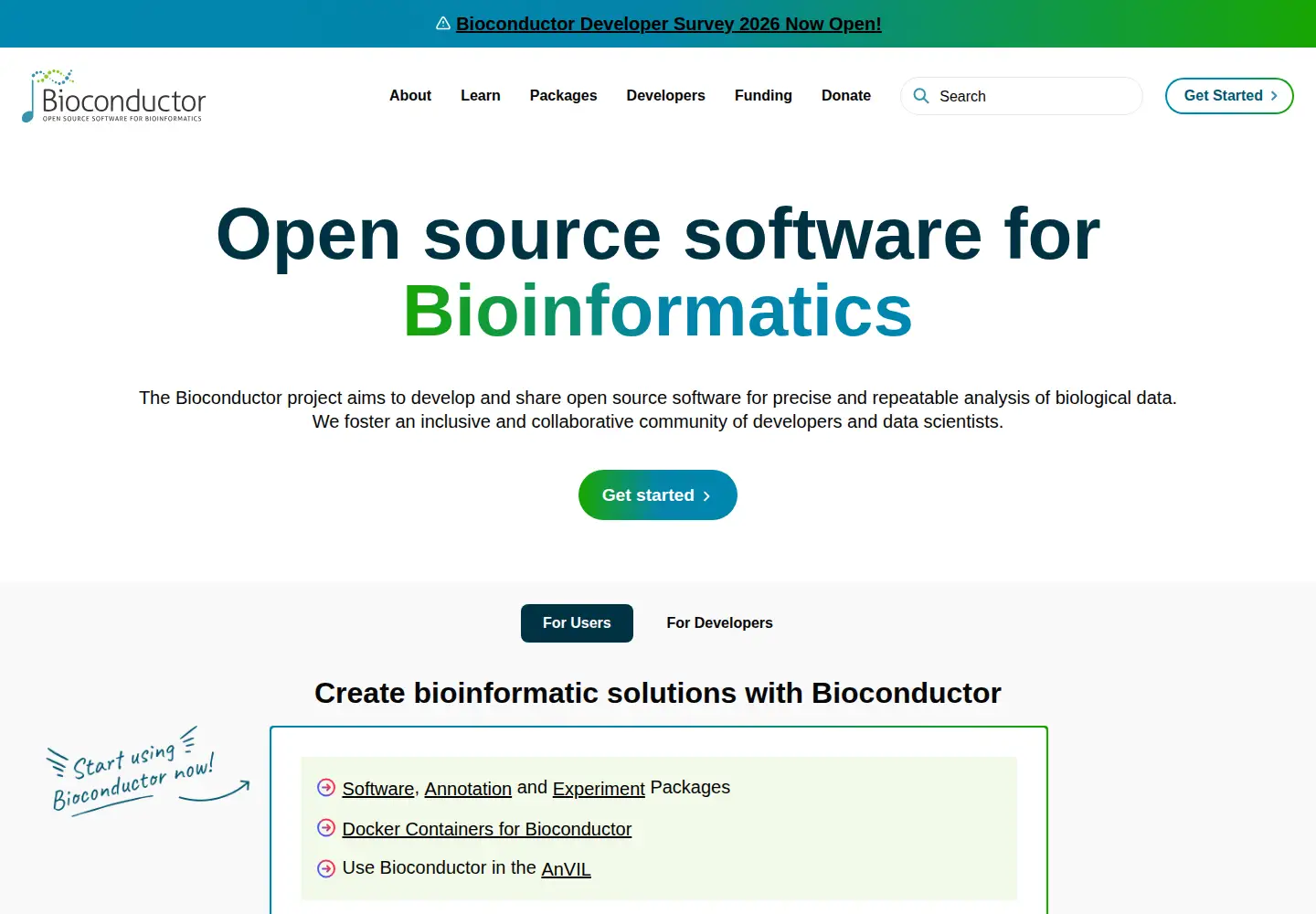 Screenshot of bioconductor.org