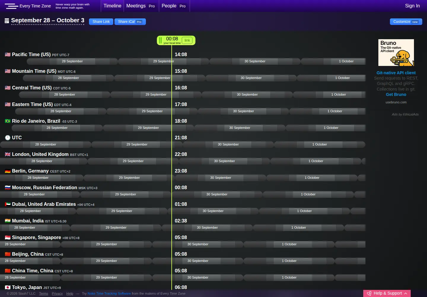 Screenshot of everytimezone.com