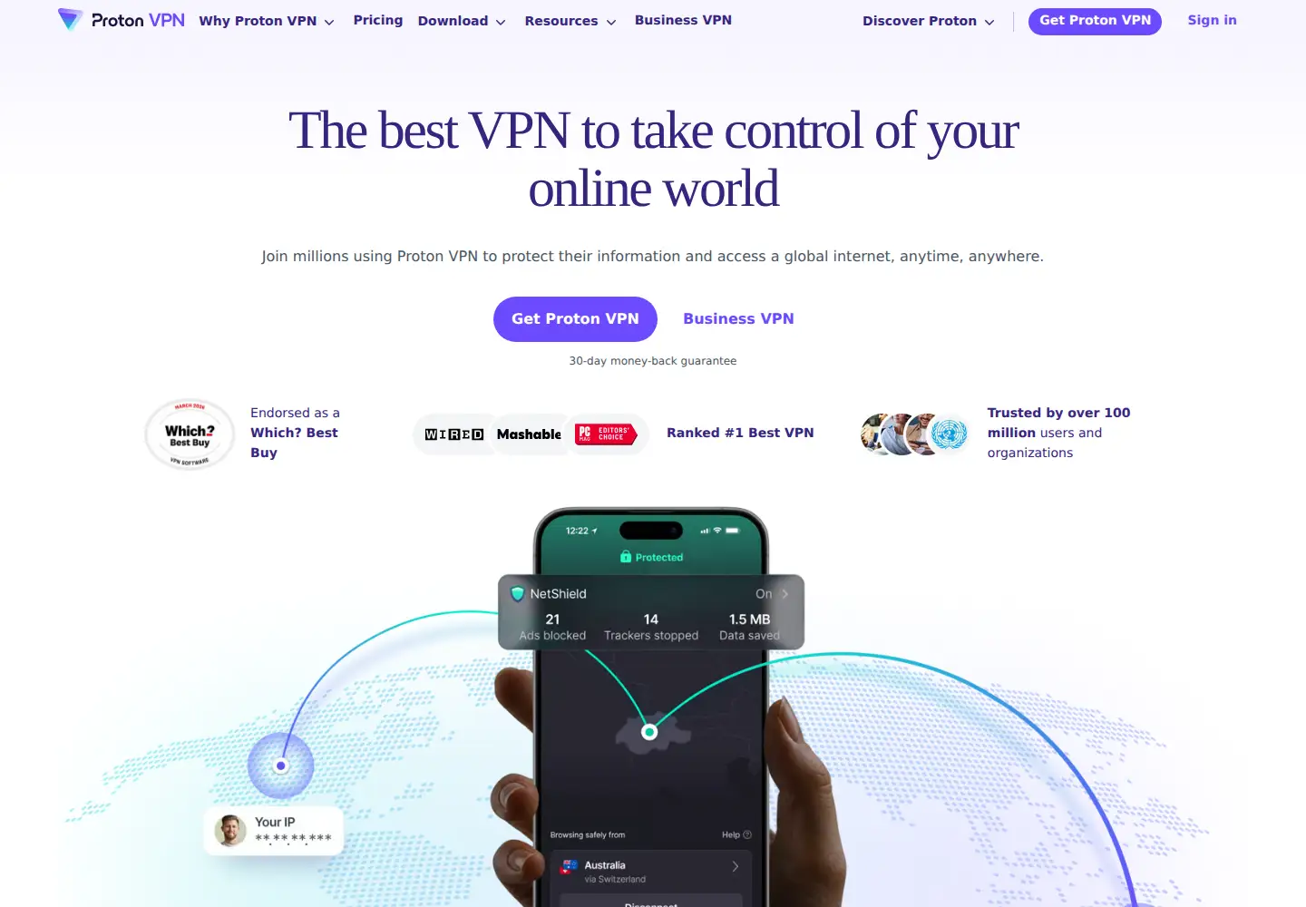 Screenshot of protonvpn.com