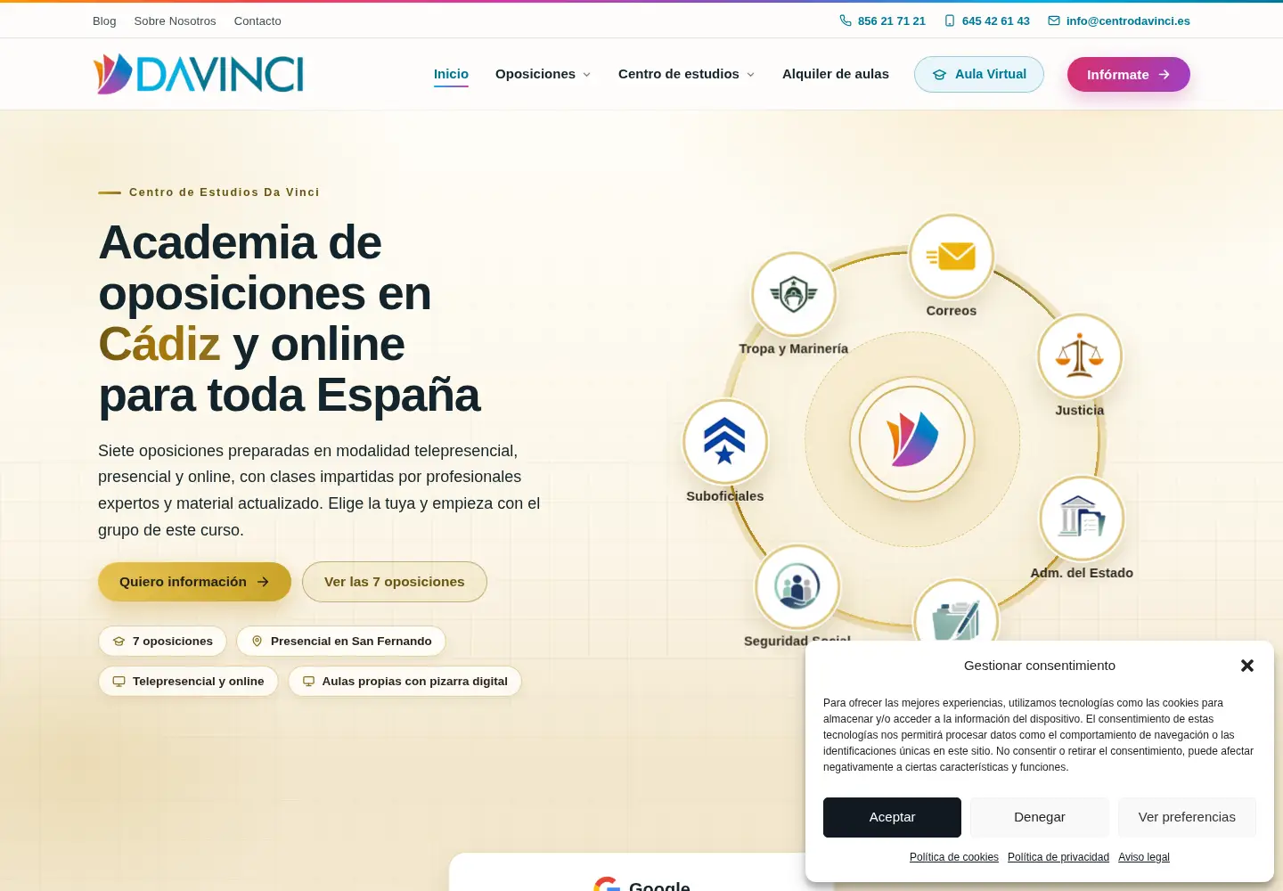 Captured homepage of centrodavinci.es in the current scan