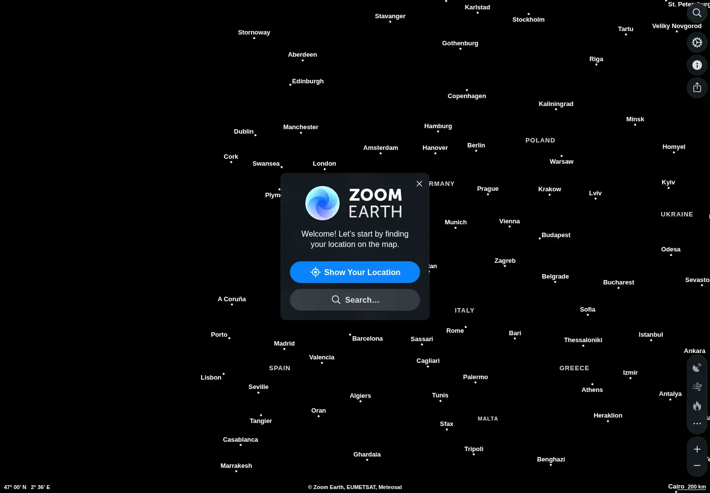 Screenshot of zoom.earth