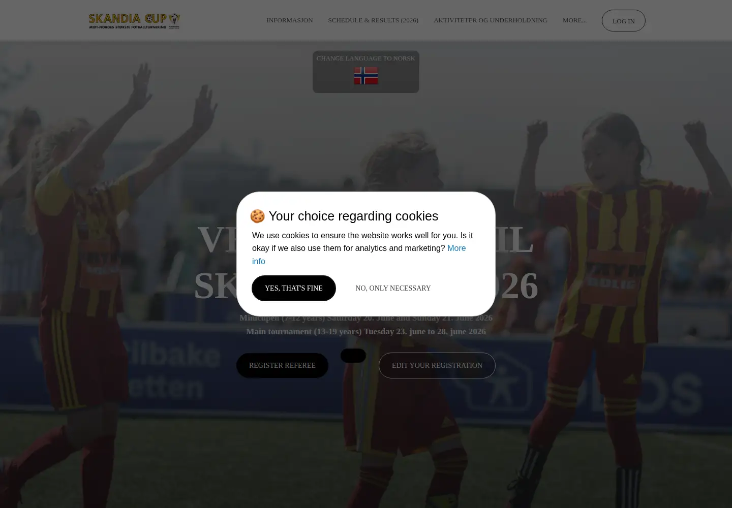 Captured homepage of skandiacup.no in the current scan