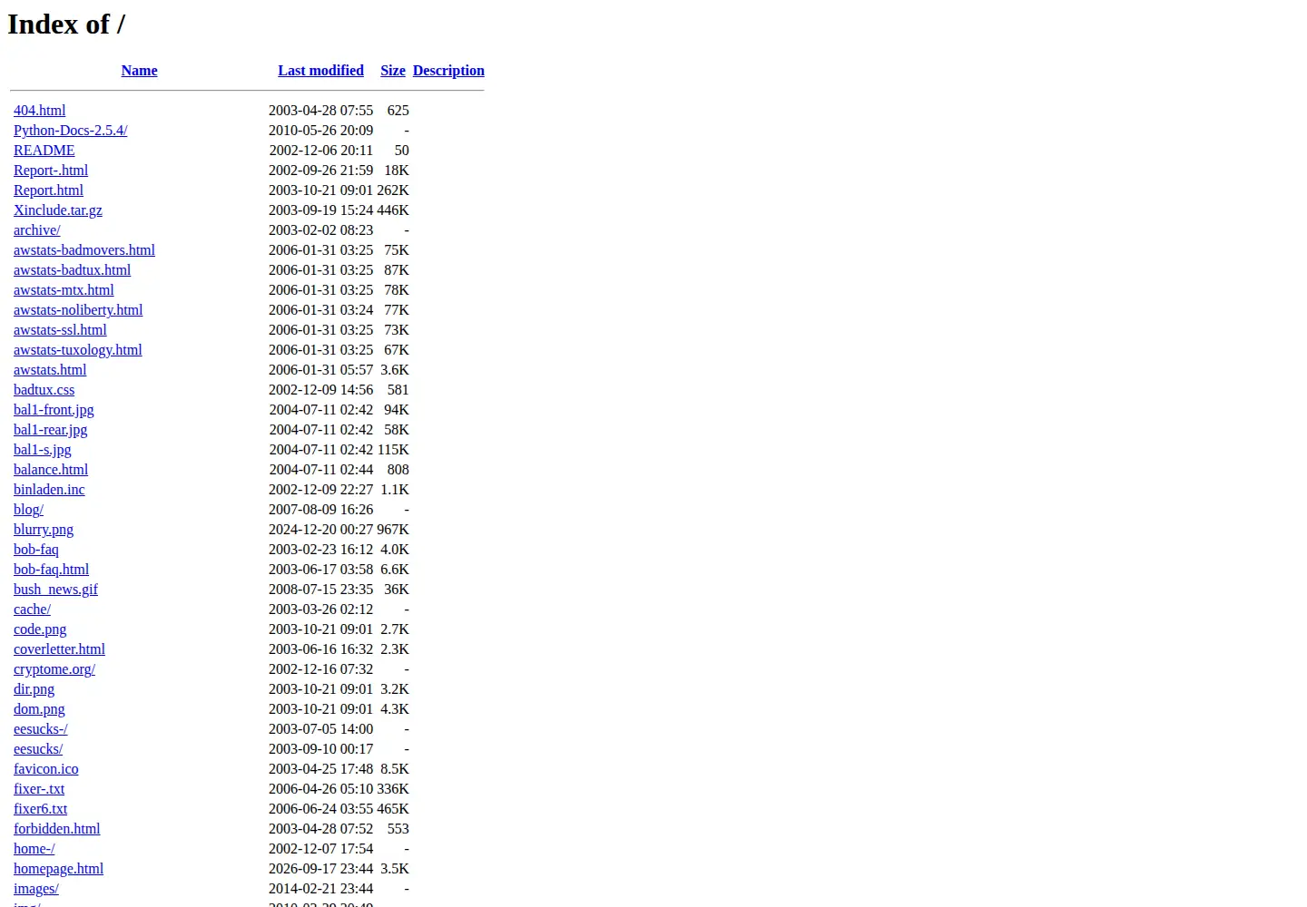 Captured homepage of badtux.org in the current scan