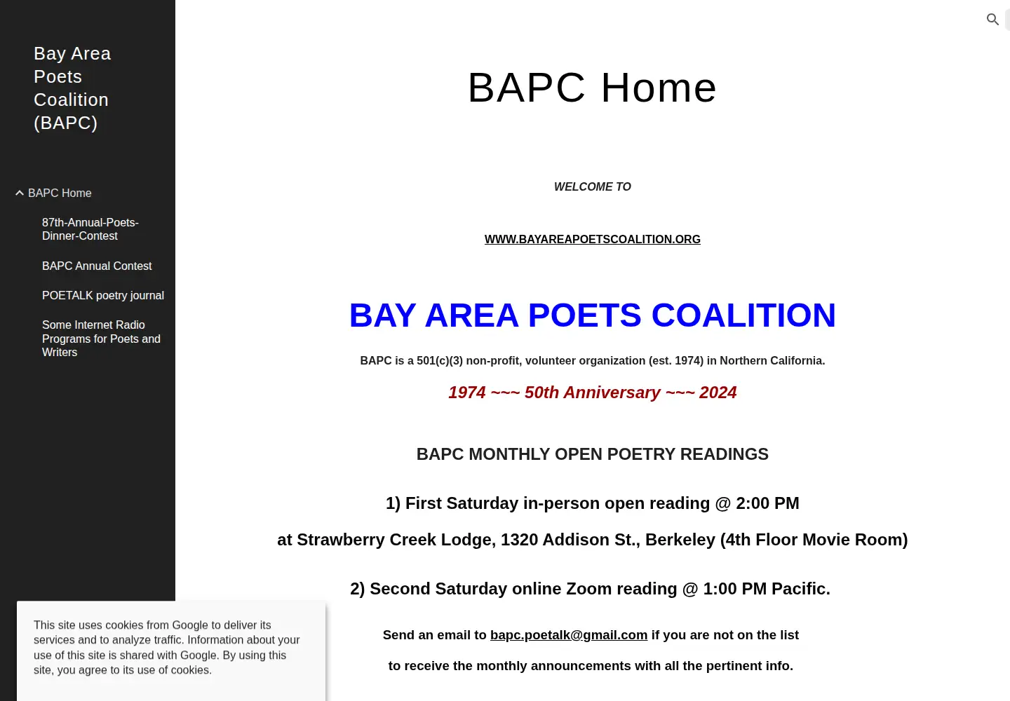 Screenshot of bayareapoetscoalition.org